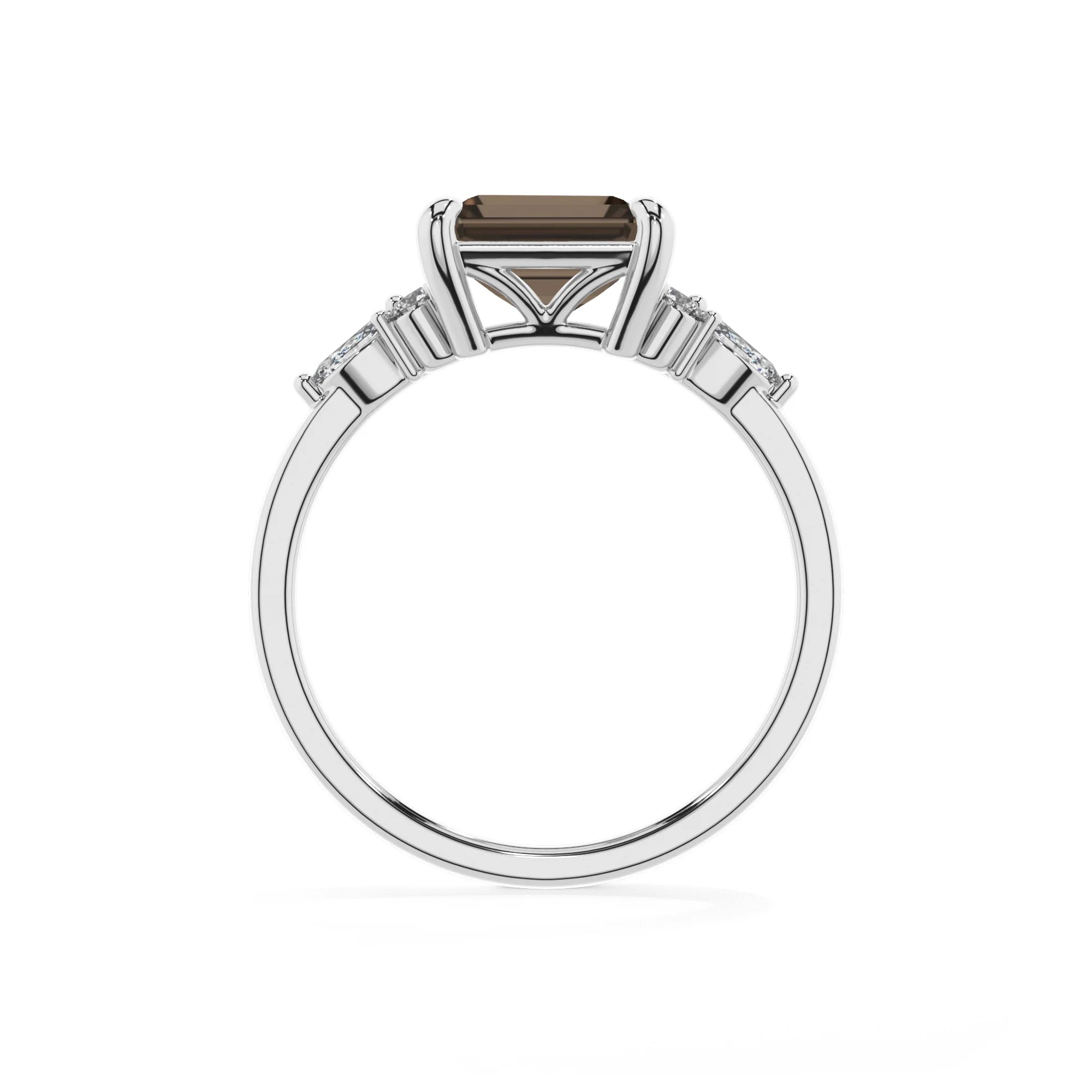 natural smoky-quartz emerald cut solitaire rings in platinum 