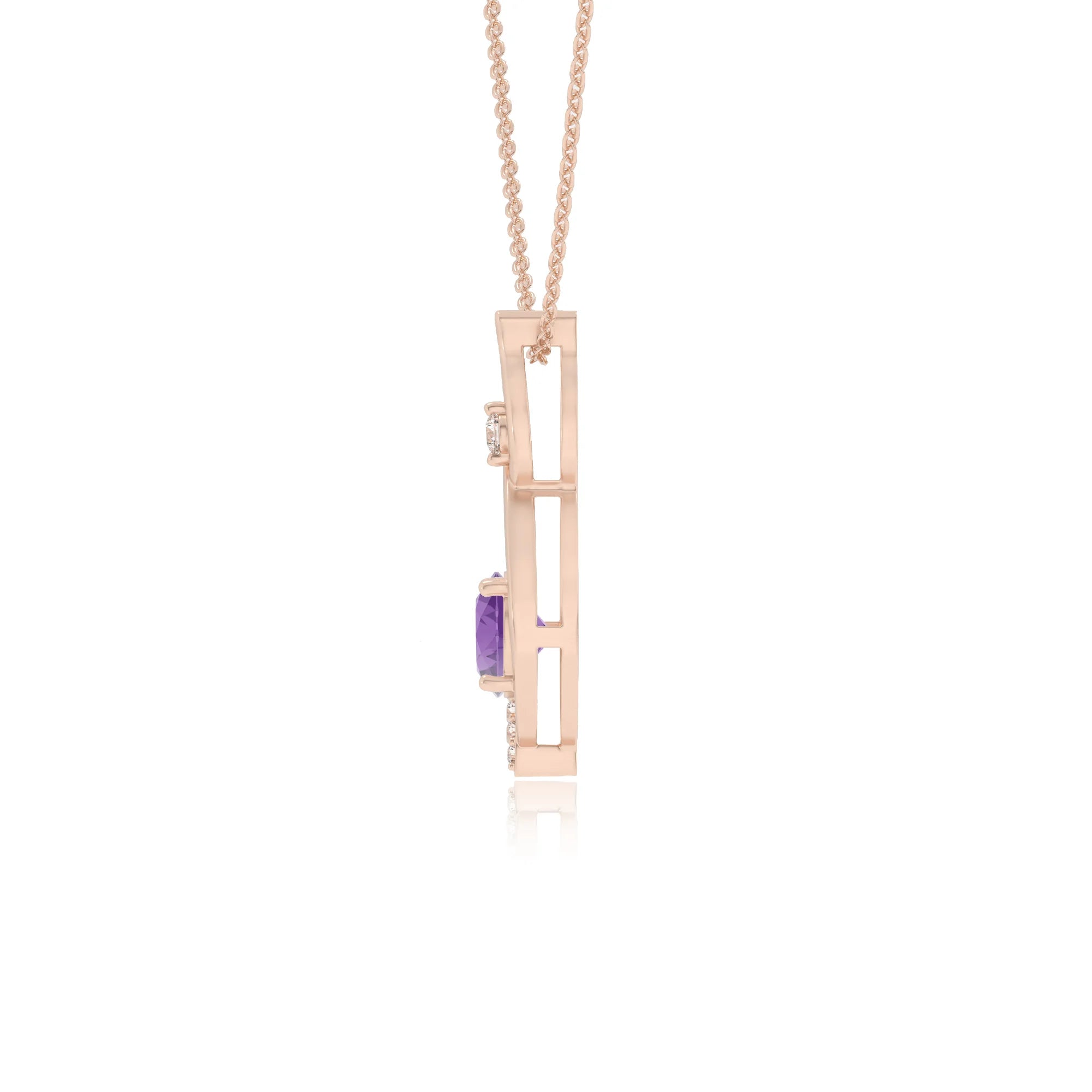 lab grown amethyst round solitaire necklaces in rose gold 