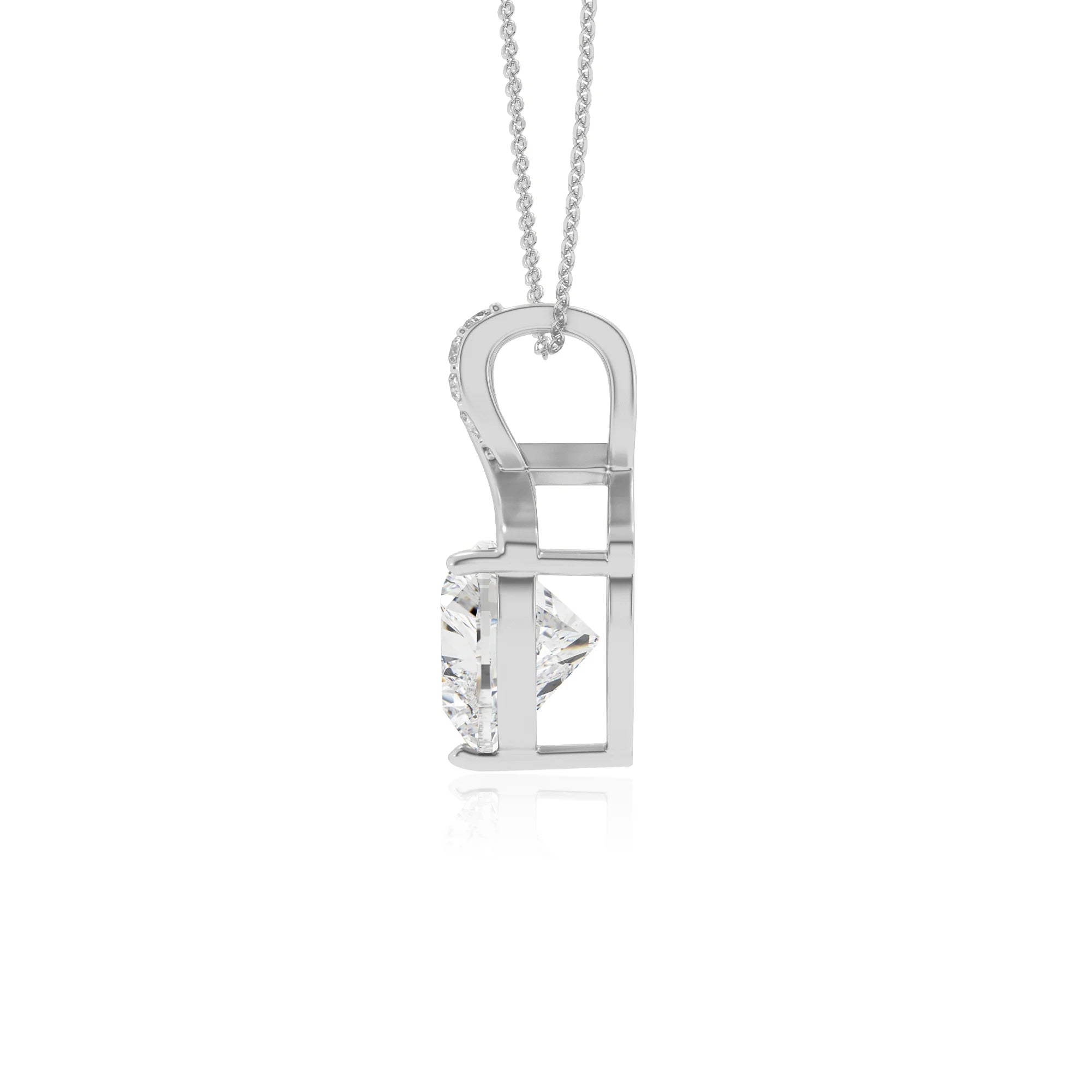 lab grown moissanite heart solitaire necklaces in white gold 