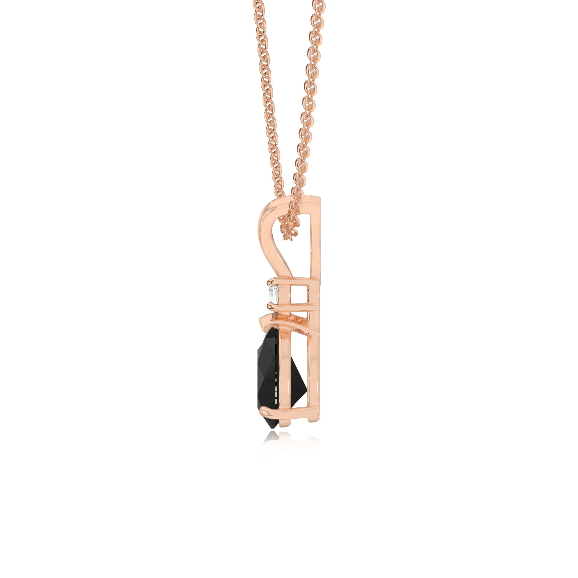 natural black-onyx pear solitaire v-bale necklaces in rose gold 