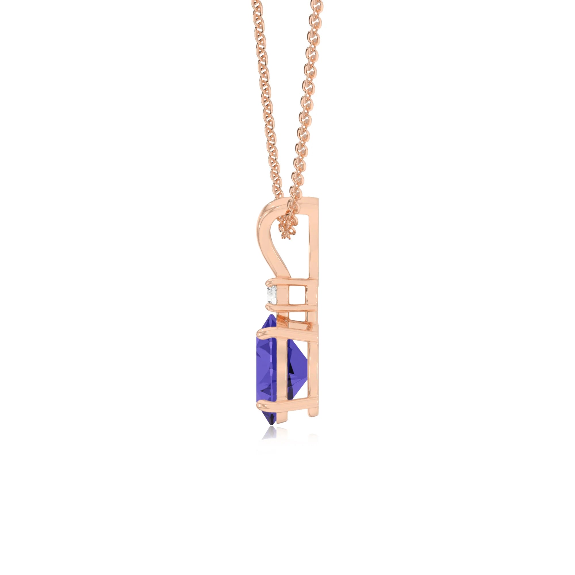 lab grown tanzanite oval solitaire v-bale necklaces in rose gold 