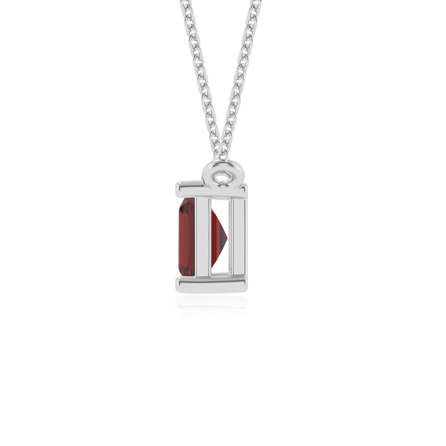 natural garnet emerald cut solitaire necklaces in white gold 