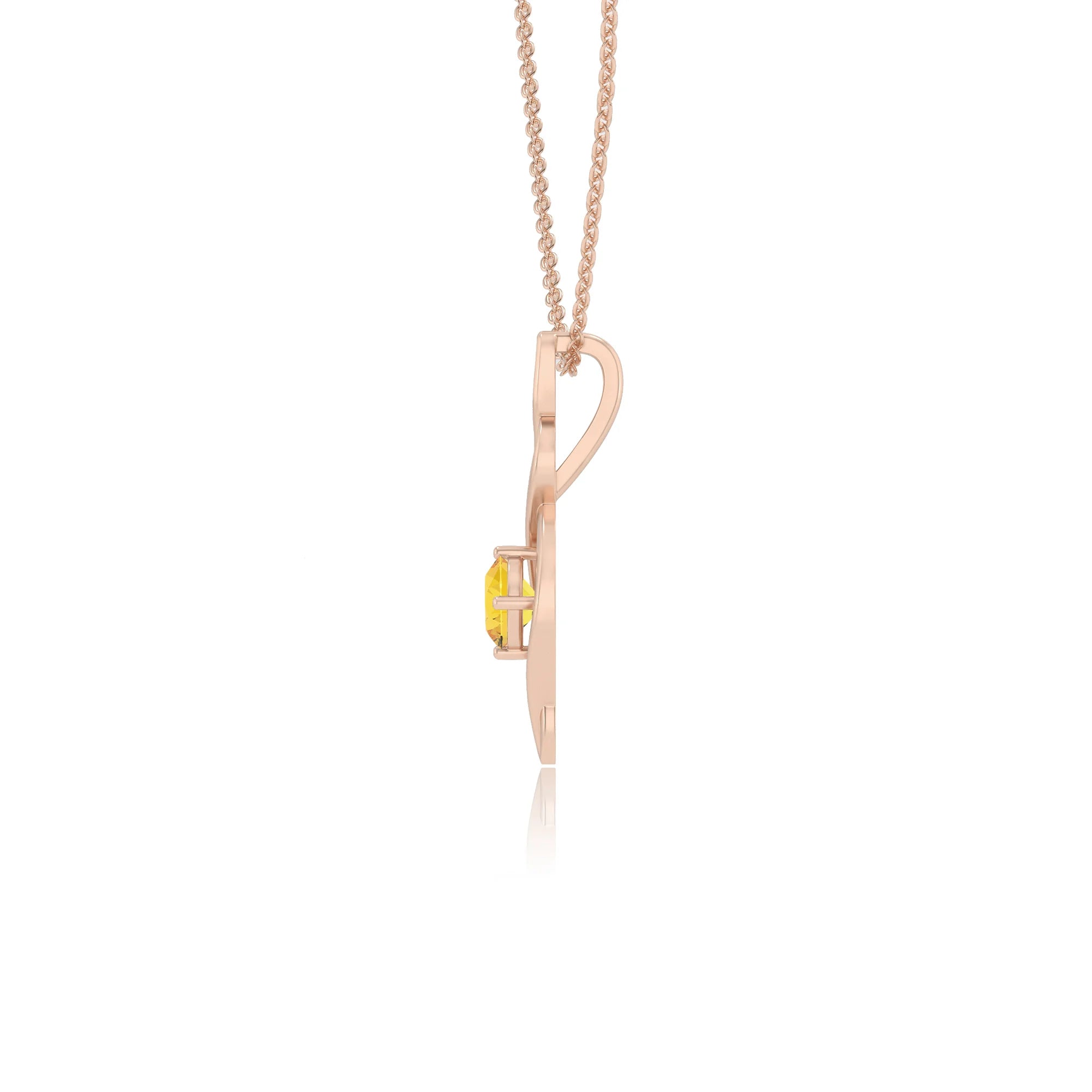 lab grown yellow-sapphire round solitaire necklaces in rose gold 
