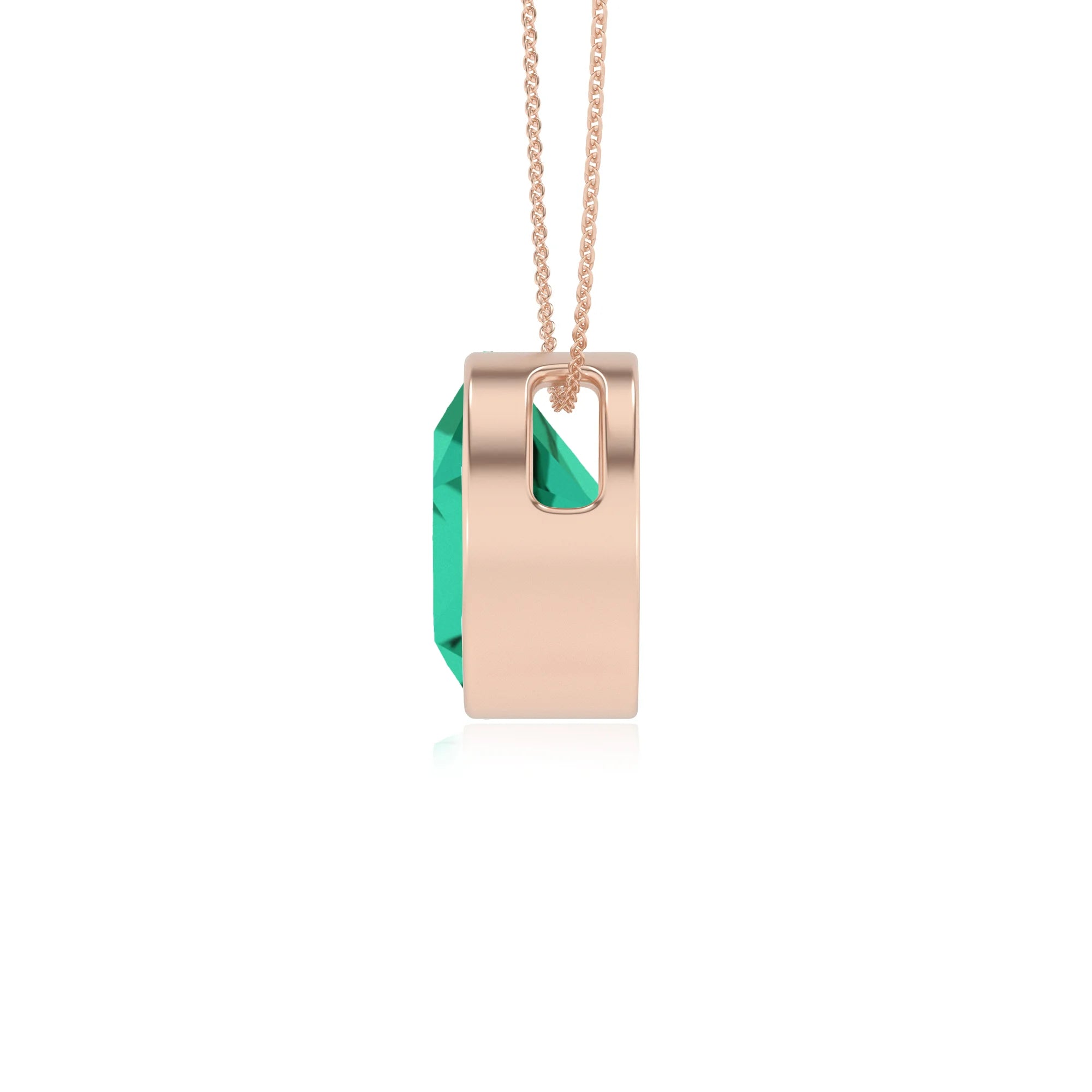 lab grown emerald round solitaire necklaces in rose gold 
