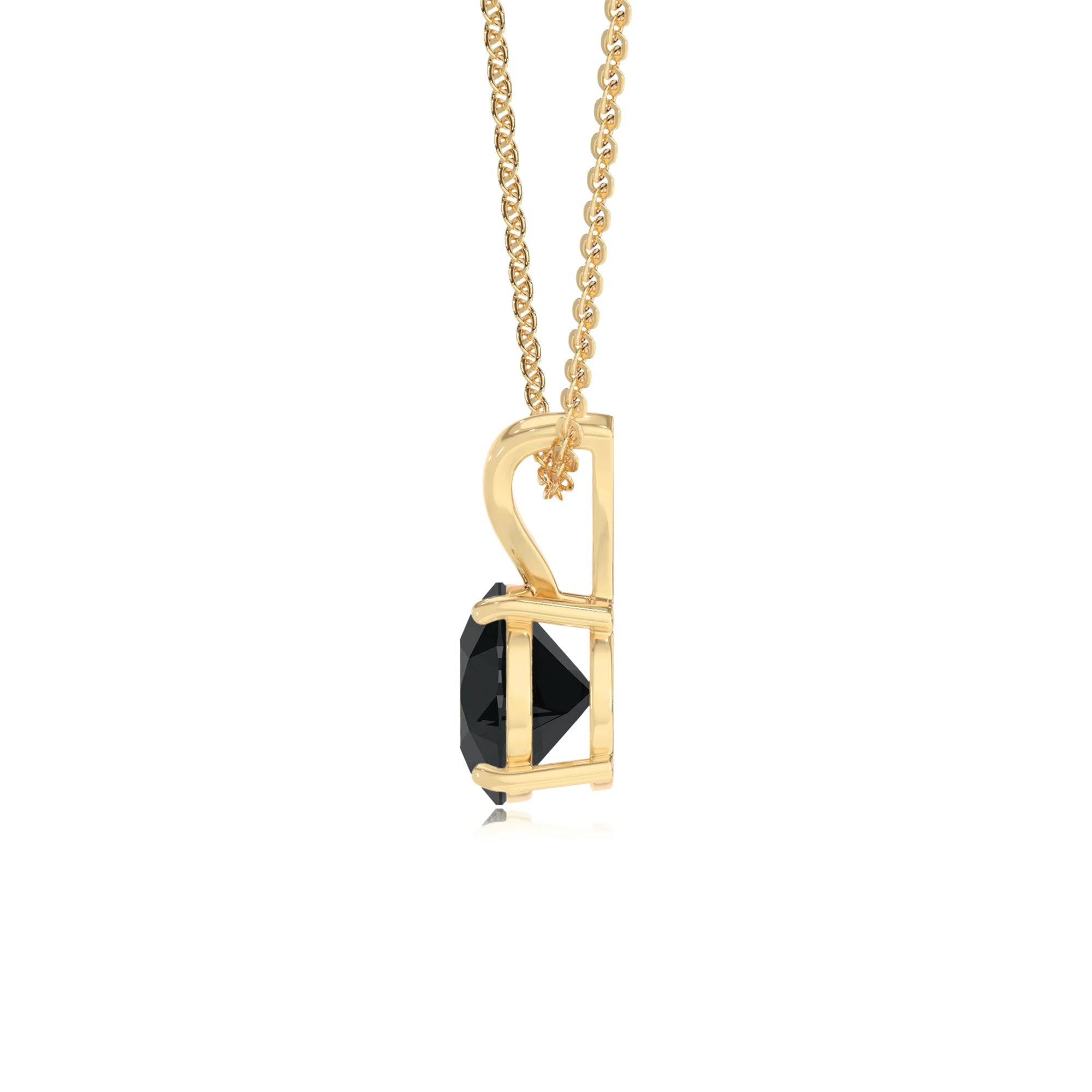 natural black-onyx round solitaire v-bale necklaces in yellow gold 