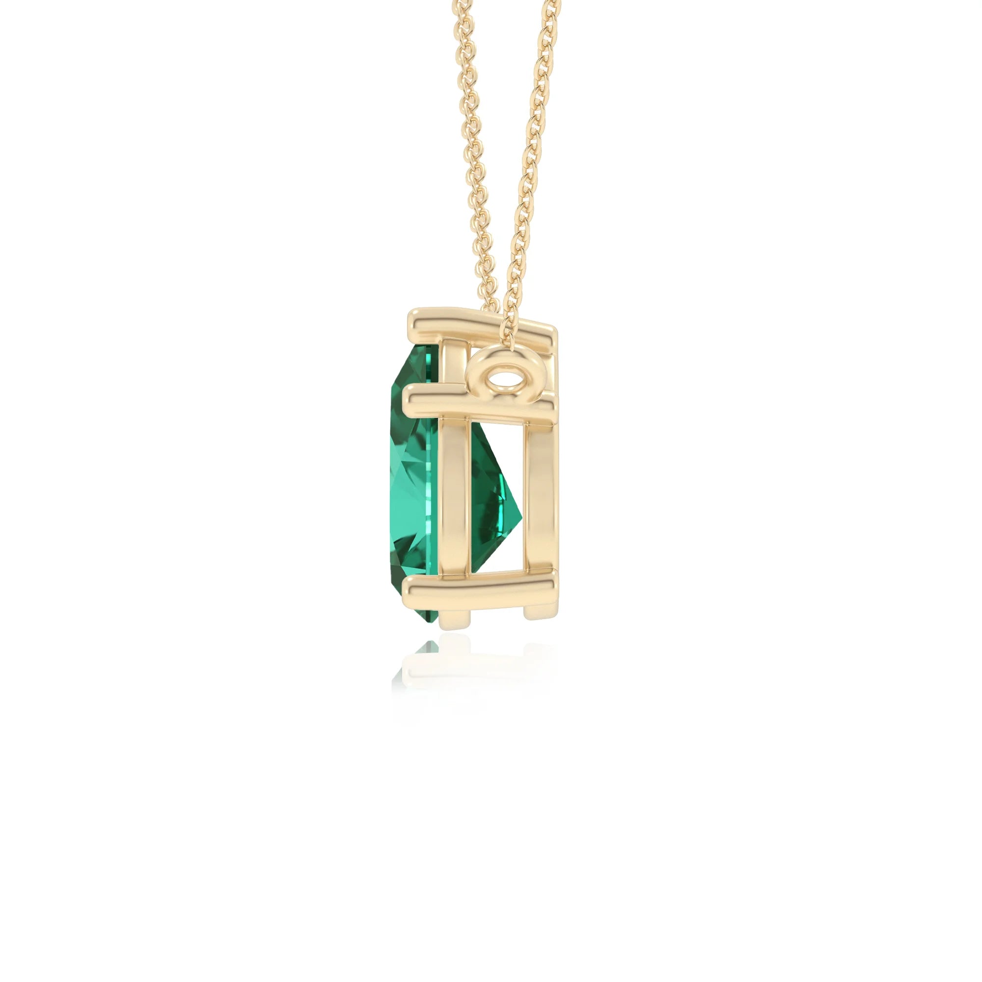 lab grown emerald pear solitaire necklaces in yellow gold 