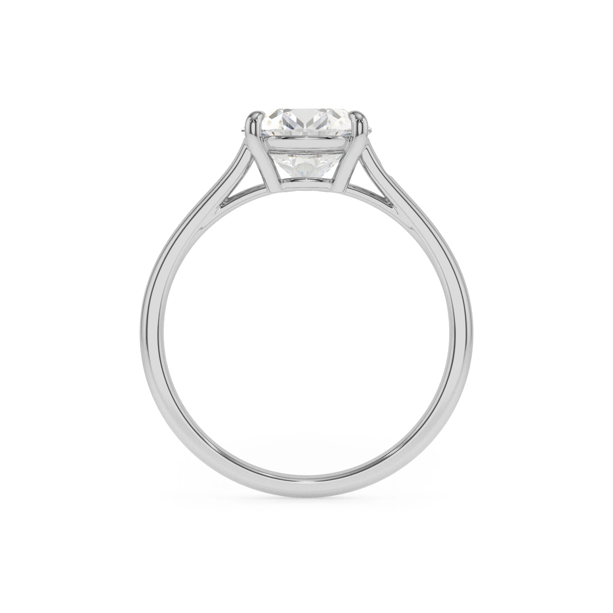 lab grown moissanite cushion solitaire rings in white gold 