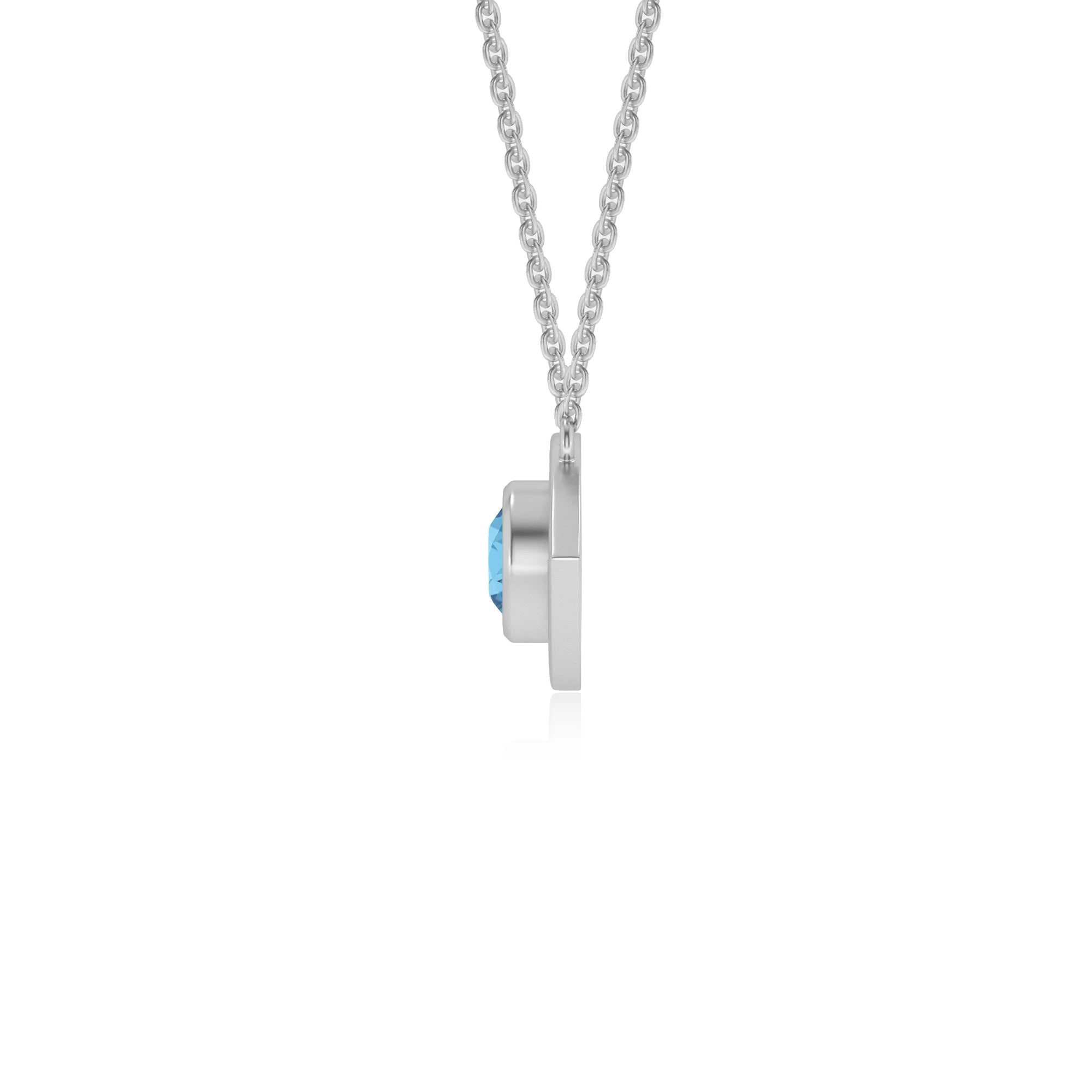 natural swiss-blue-topaz round solitaire necklaces in platinum 