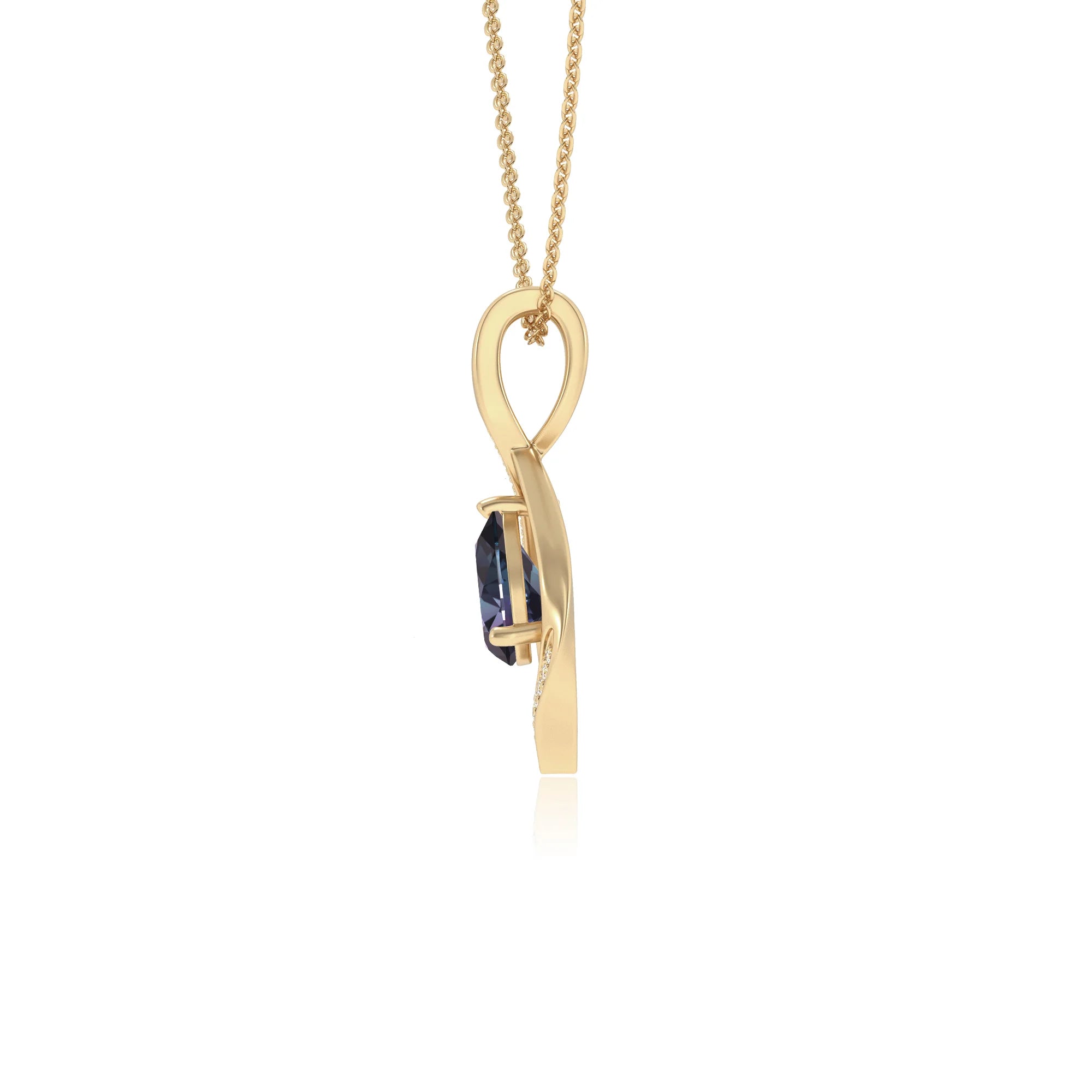 lab grown alexandrite pear solitaire necklaces in yellow gold 