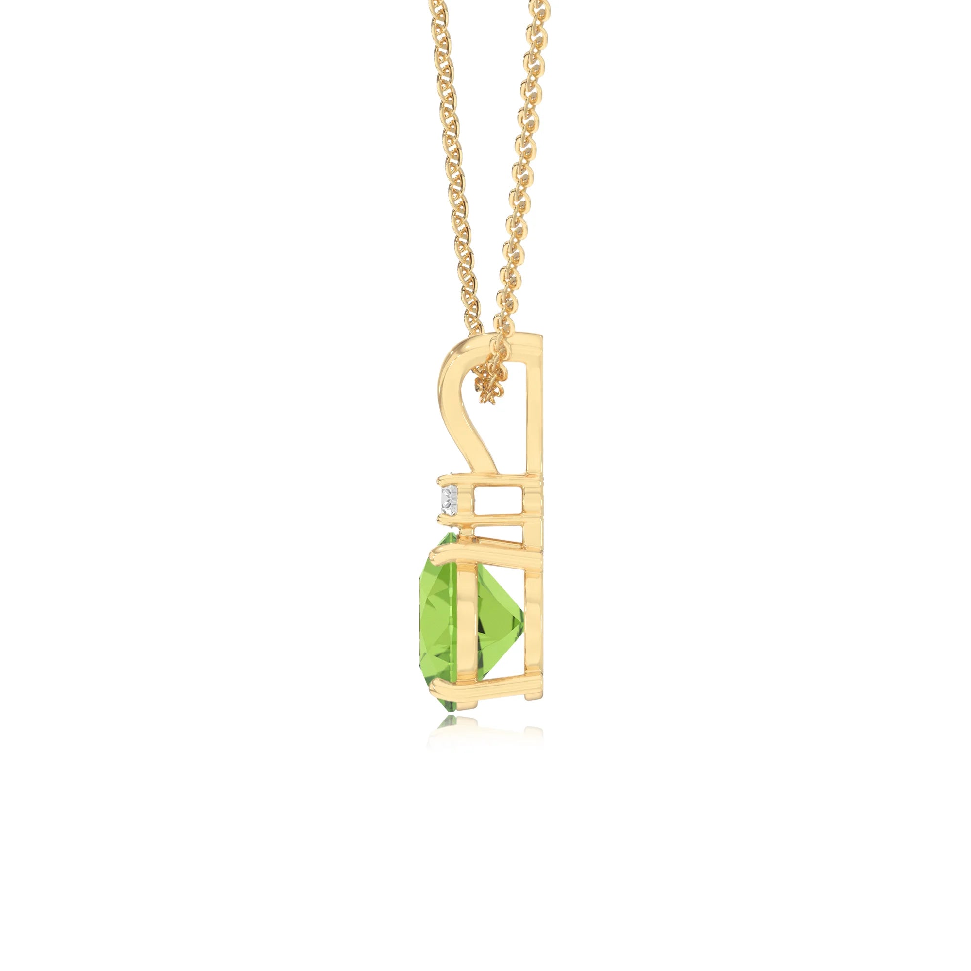 natural peridot round solitaire v-bale necklaces in yellow gold 