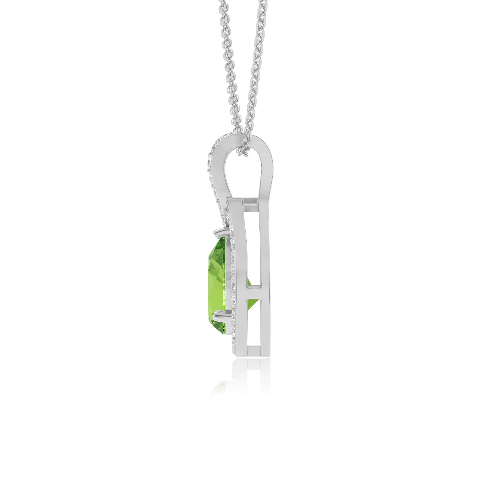 natural peridot pear solitaire necklaces in platinum 