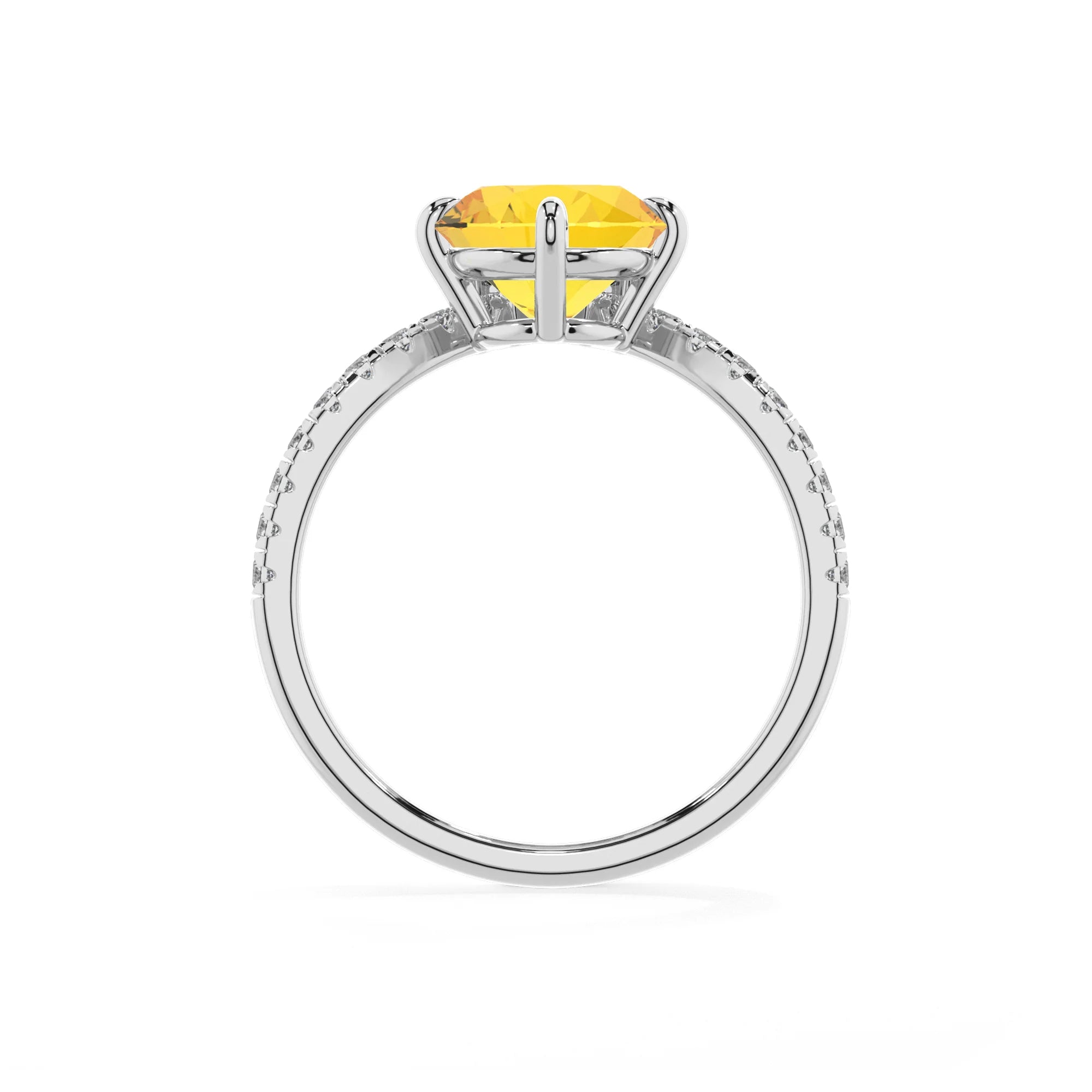 lab grown yellow-sapphire round solitaire rings in sterling silver 