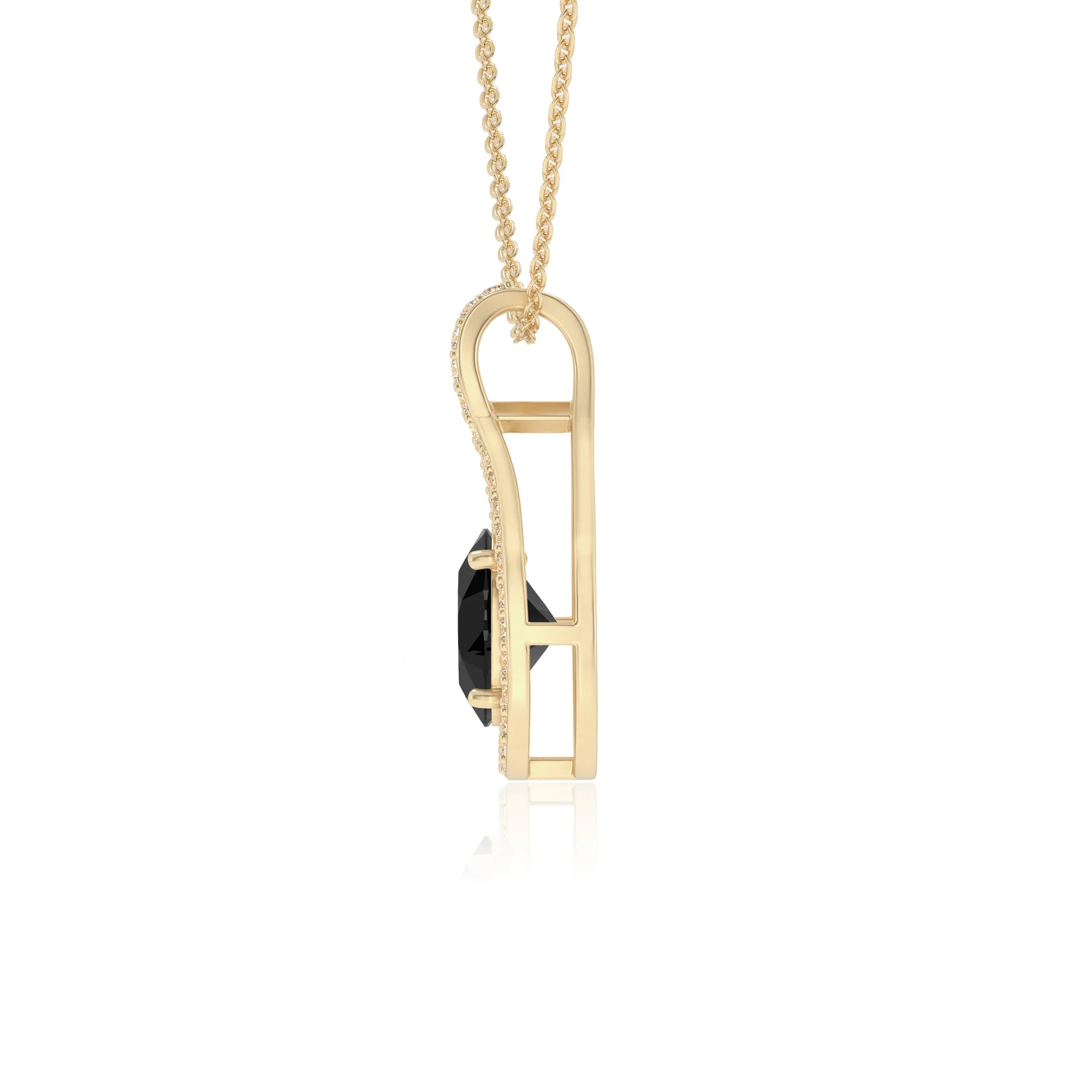 natural black-onyx oval solitaire necklaces in yellow gold 