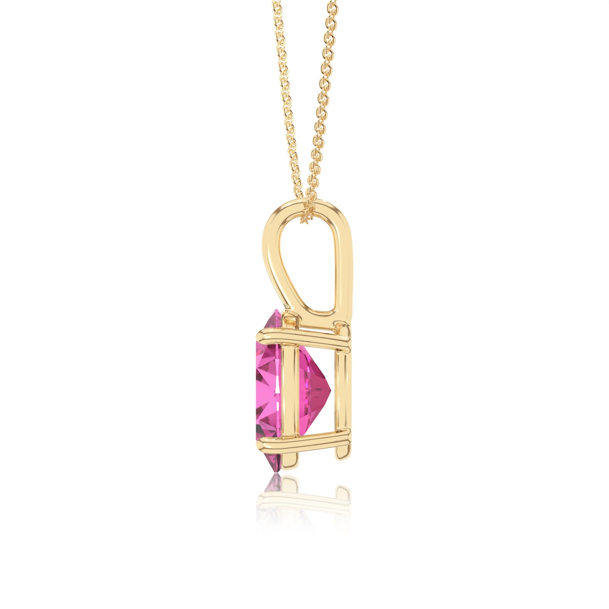lab grown pink-sapphire oval solitaire necklaces in yellow gold 
