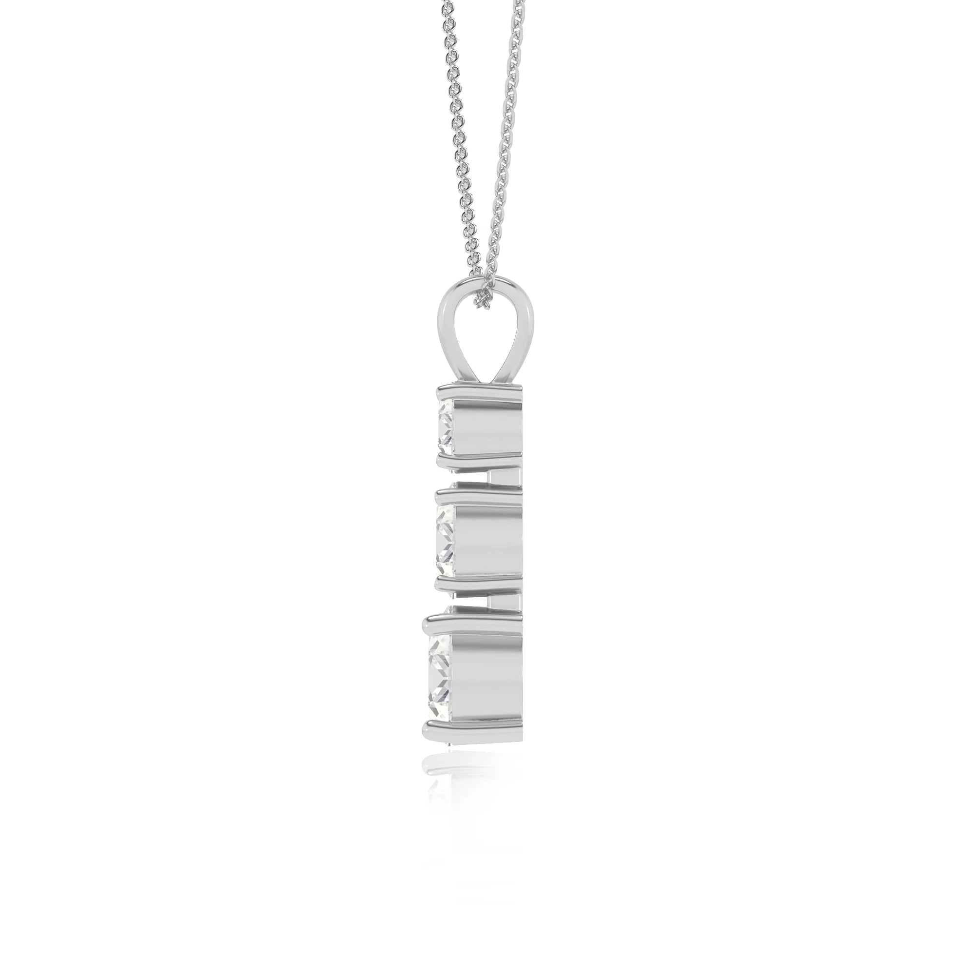 lab grown moissanite round bar v-bale necklaces in white gold 