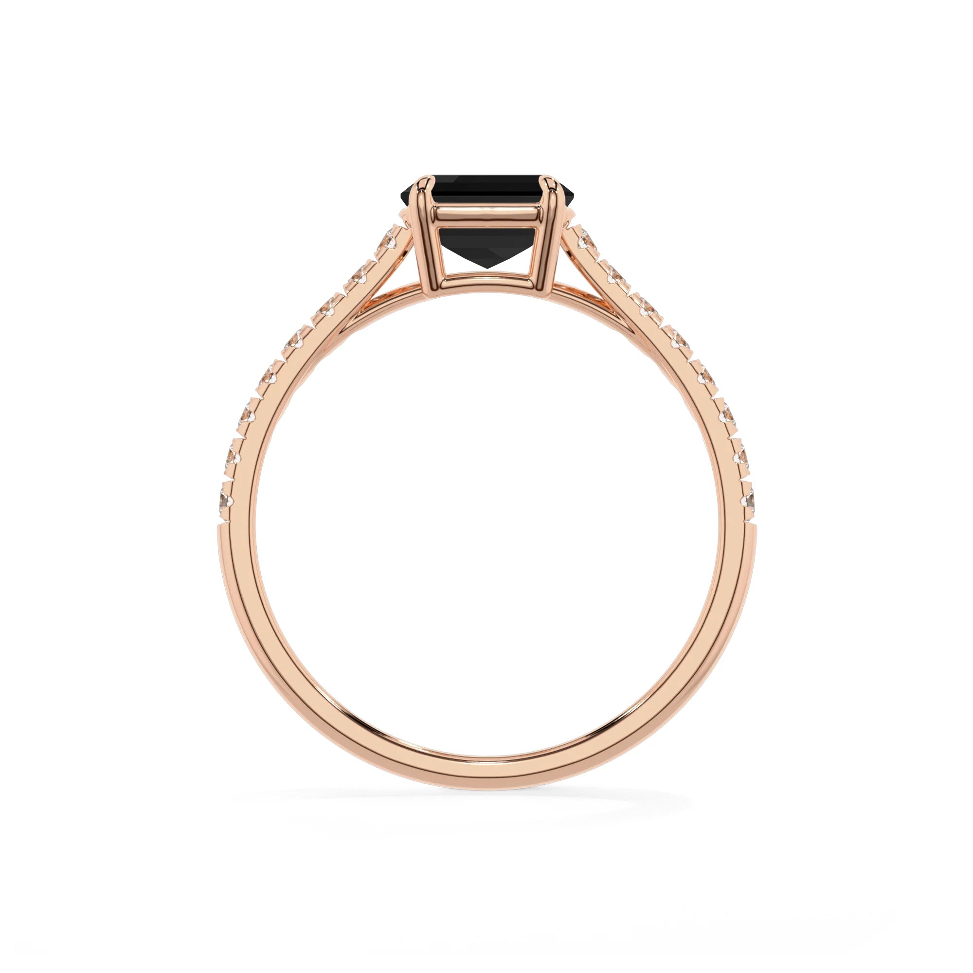 natural black-onyx emerald cut half eternity solitaire engagement rings in rose gold 