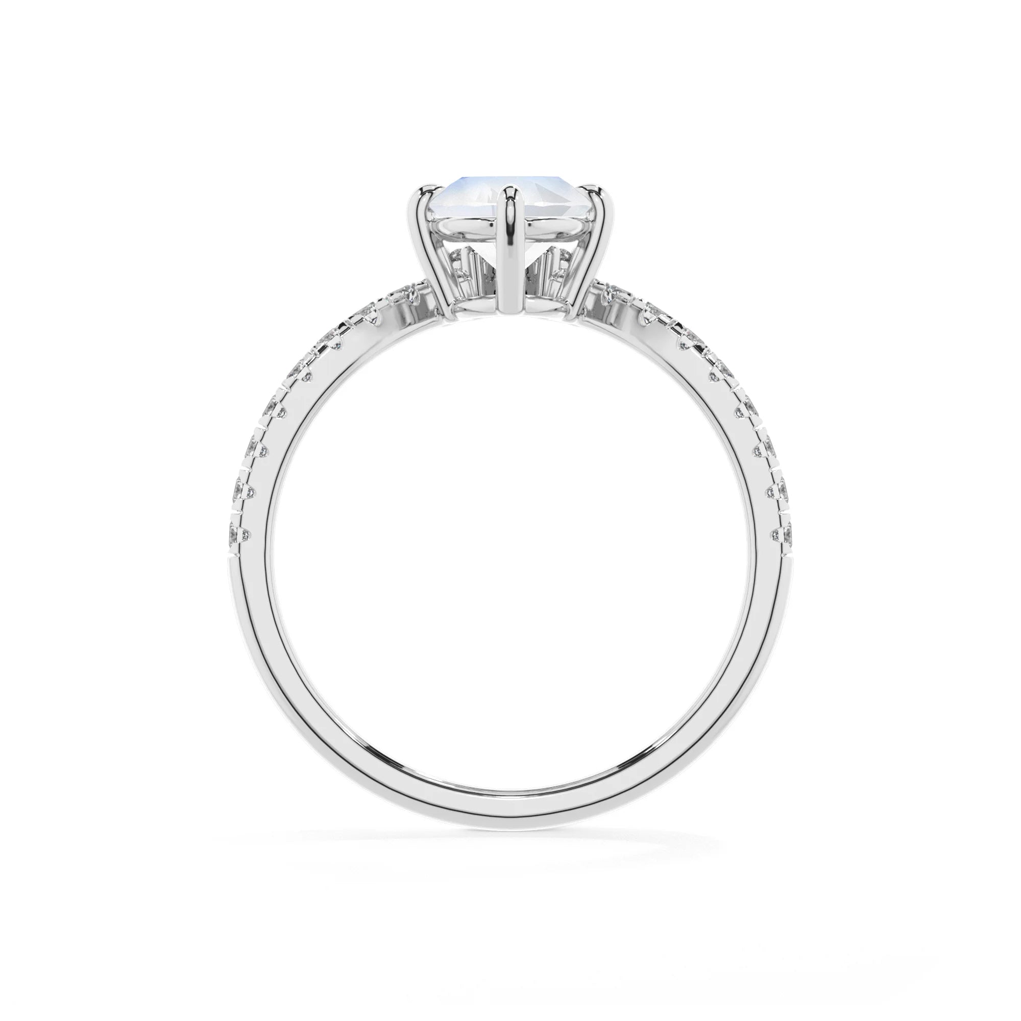 natural rainbow-moonstone oval solitaire rings in platinum 