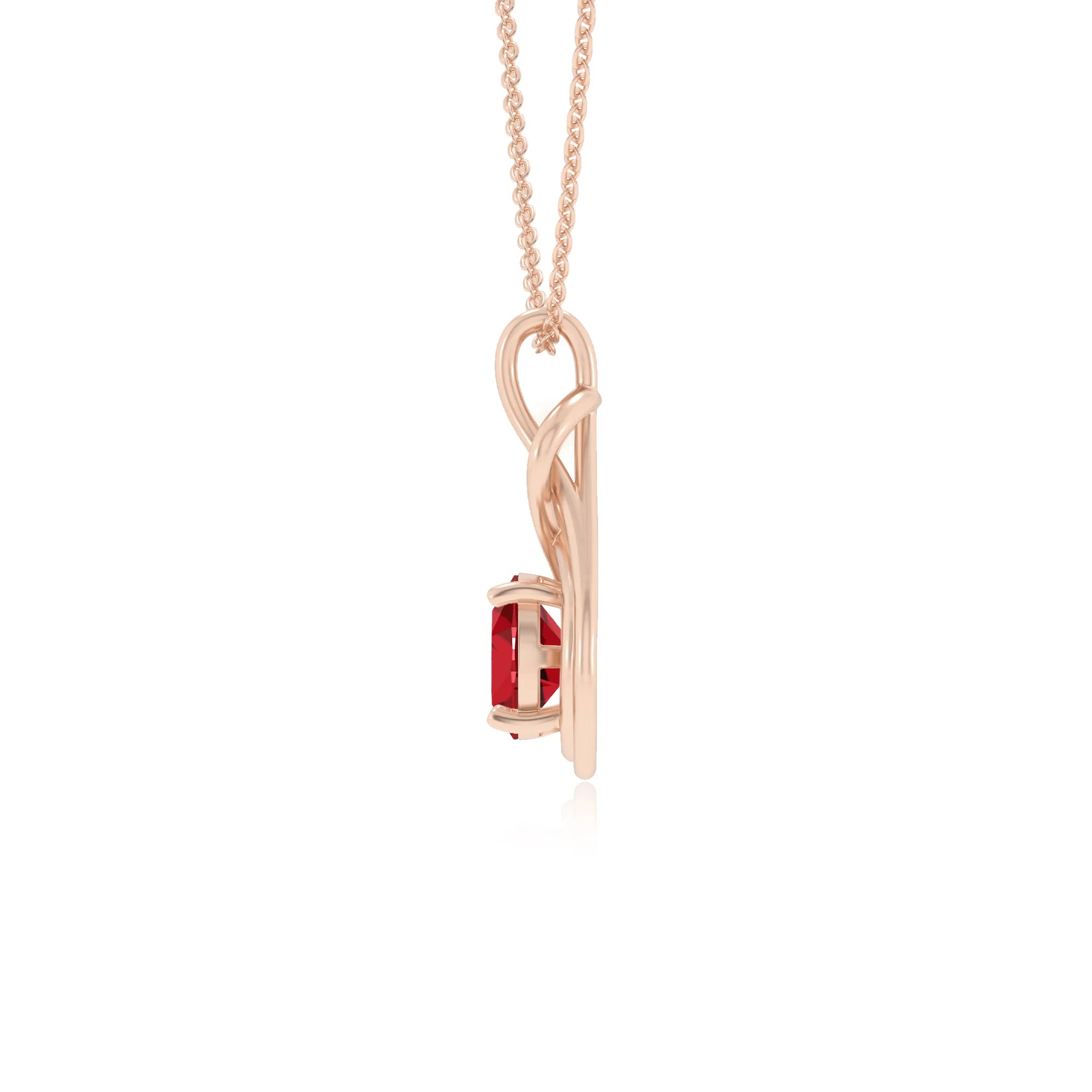 lab grown ruby round solitaire necklaces in rose gold 