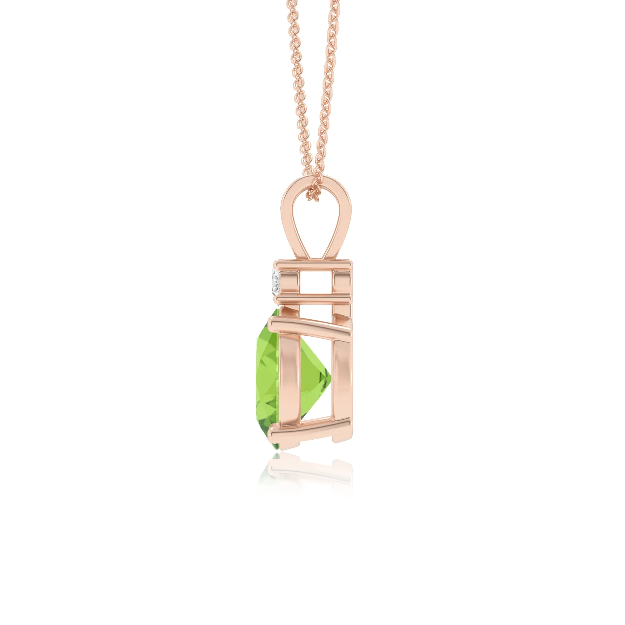 natural peridot round solitaire v-bale necklaces in rose gold 