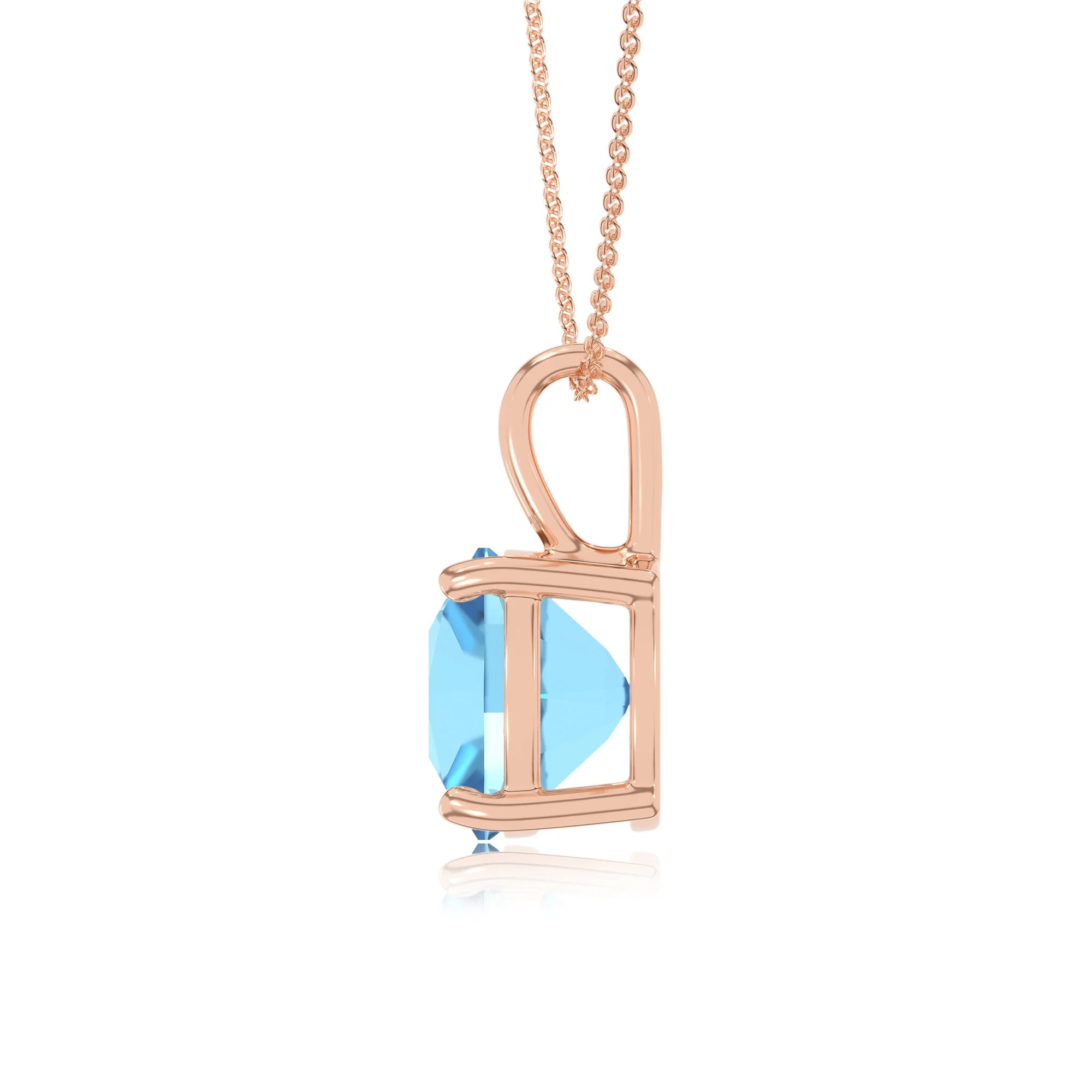 natural swiss-blue-topaz cushion solitaire necklaces in rose gold 