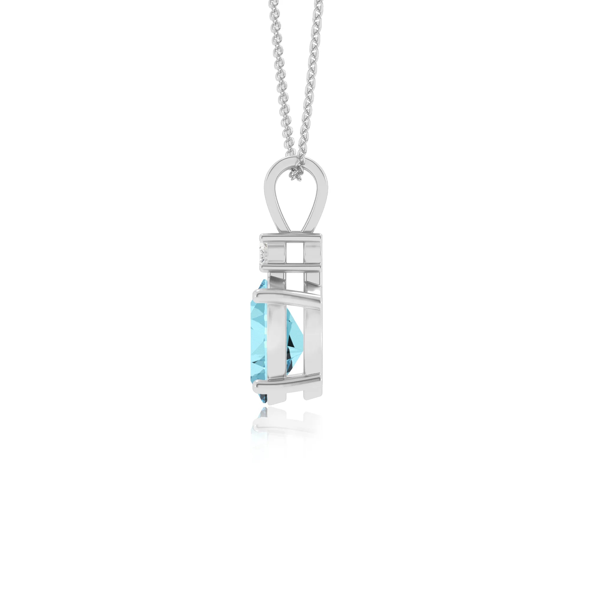 lab grown aquamarine oval solitaire v-bale necklaces in white gold 