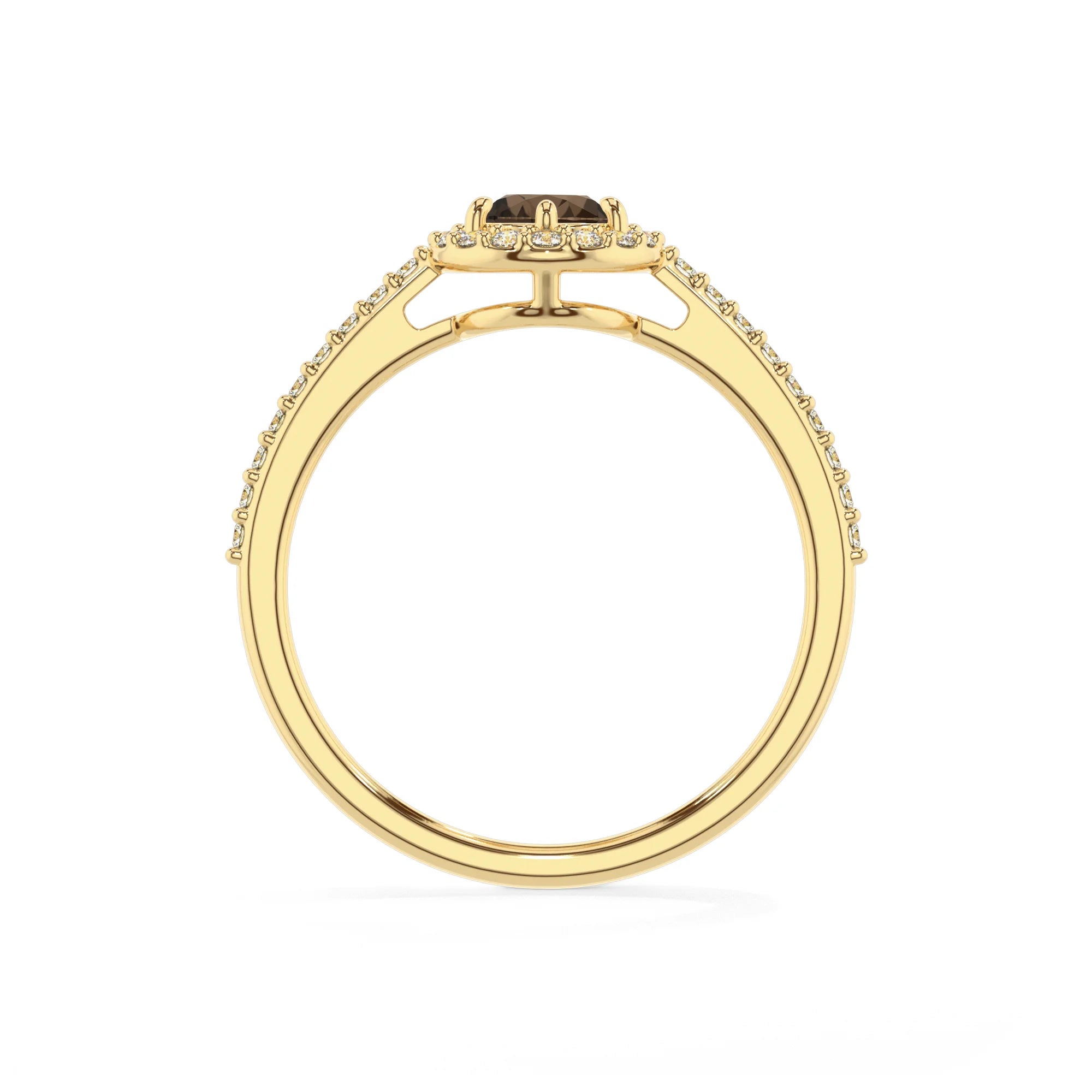 natural smoky-quartz pear solitaire rings in yellow gold 