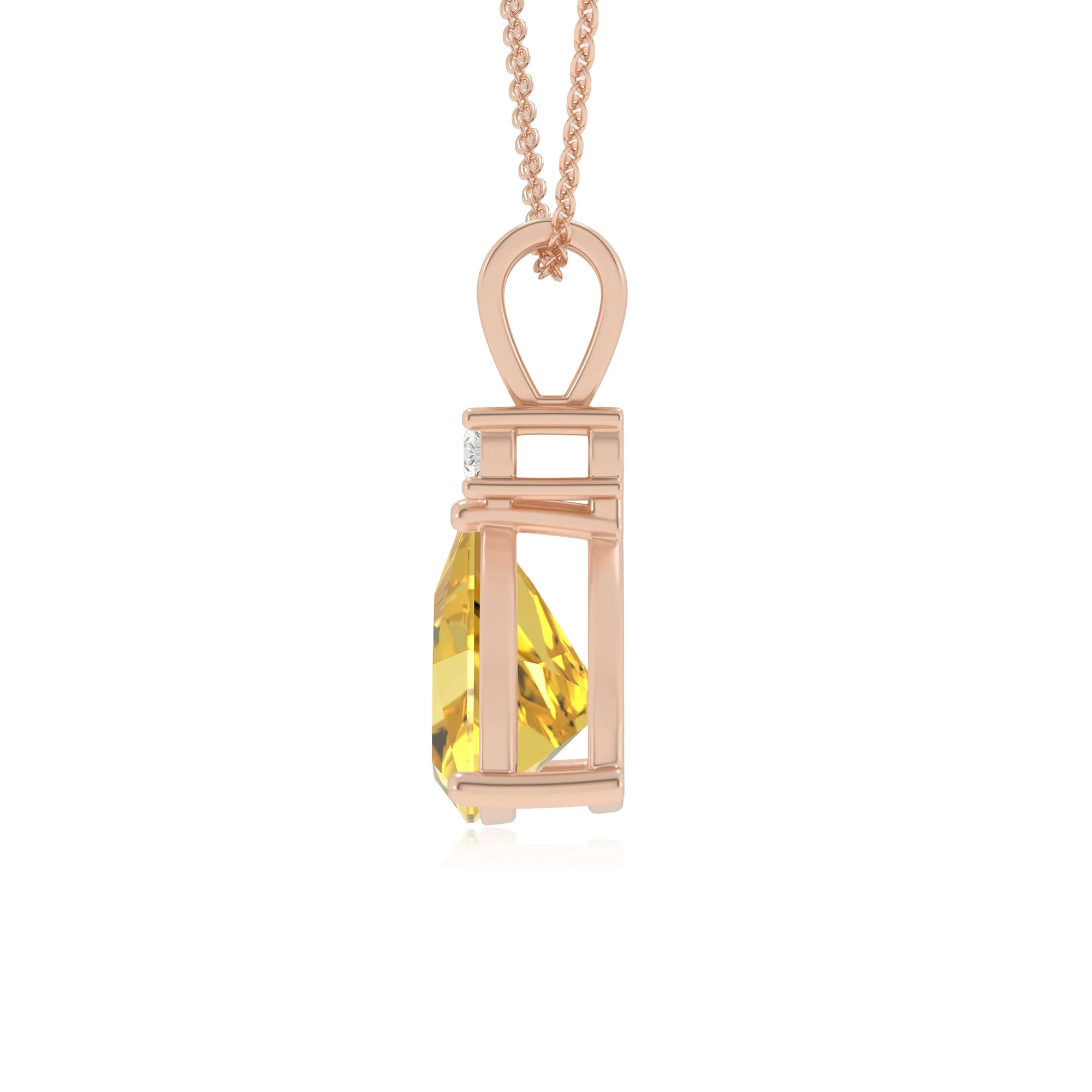 lab grown yellow-sapphire trillion solitaire v-bale necklaces in rose gold 