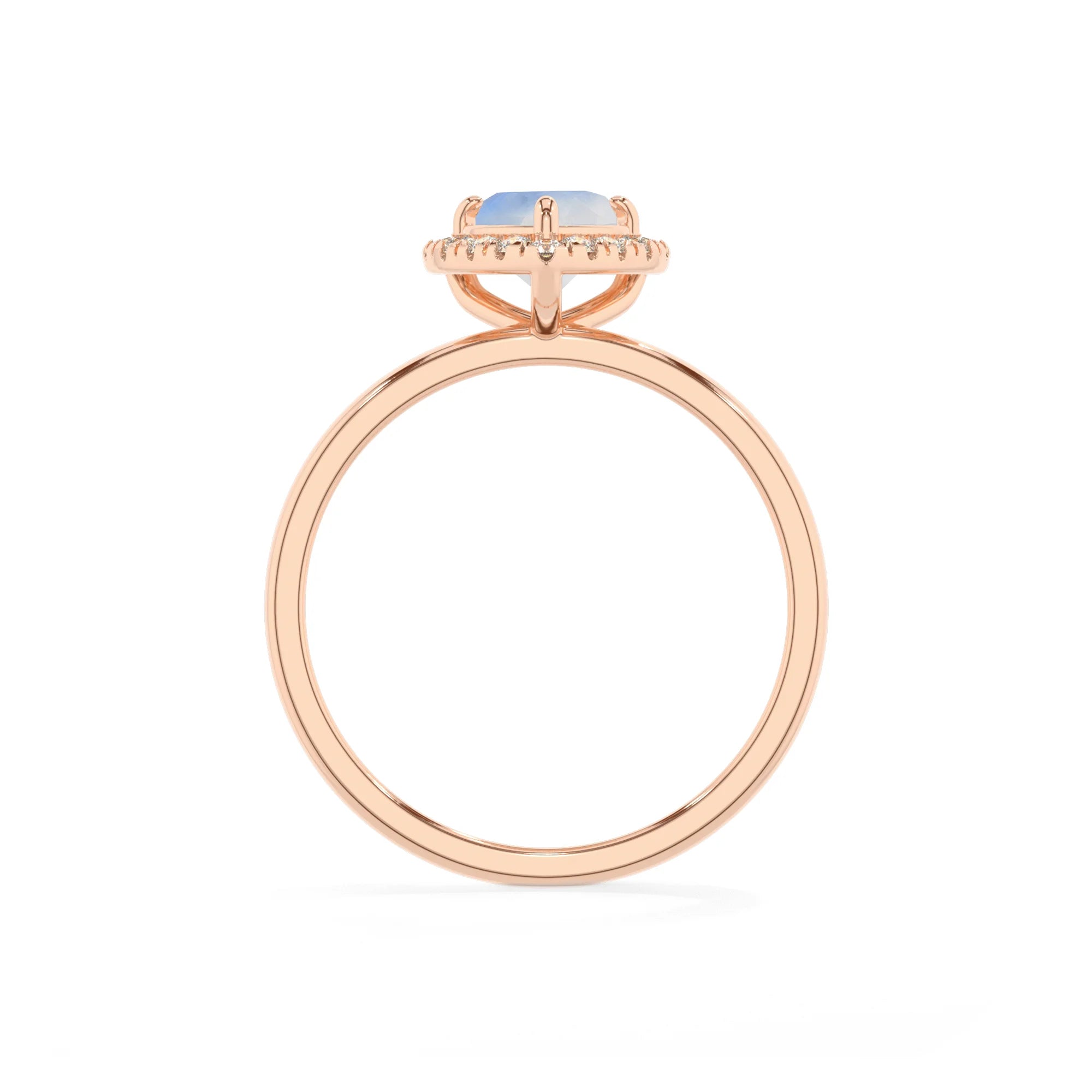 natural rainbow-moonstone heart solitaire rings in rose gold 