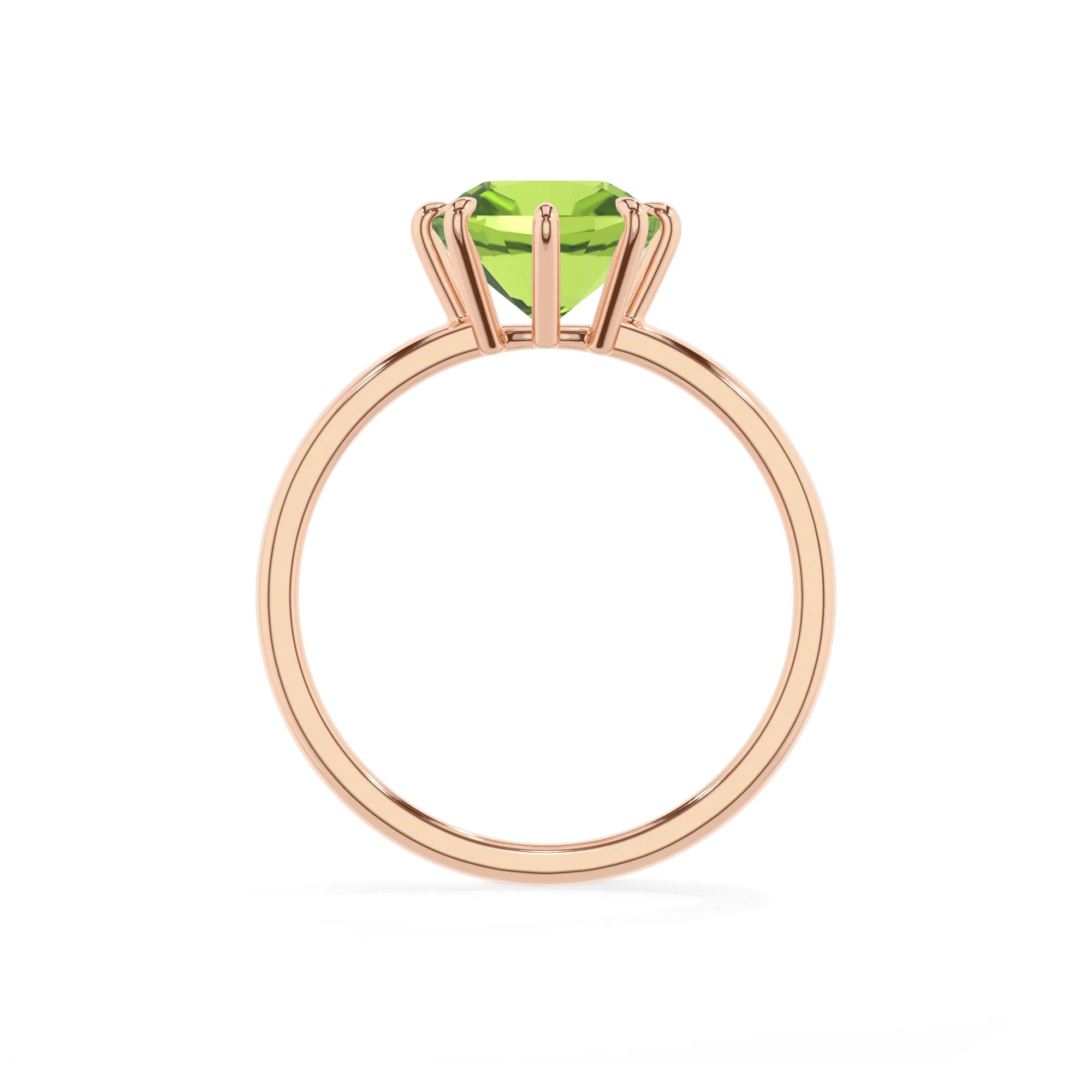 natural peridot cushion solitaire rings in rose gold 
