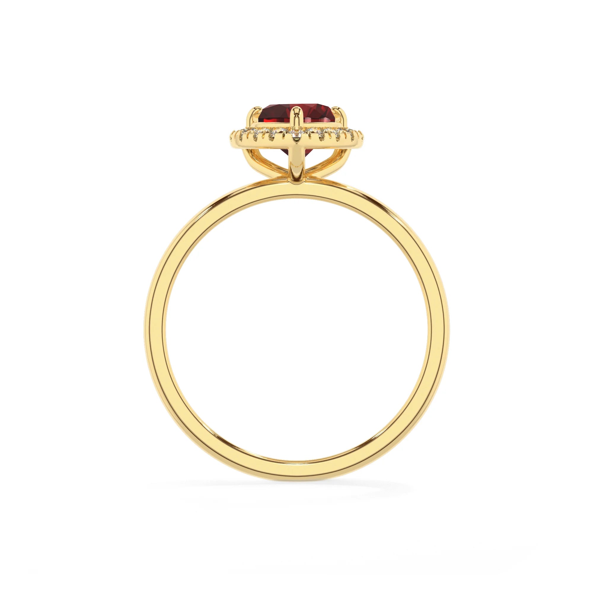 natural garnet heart solitaire rings in yellow gold 