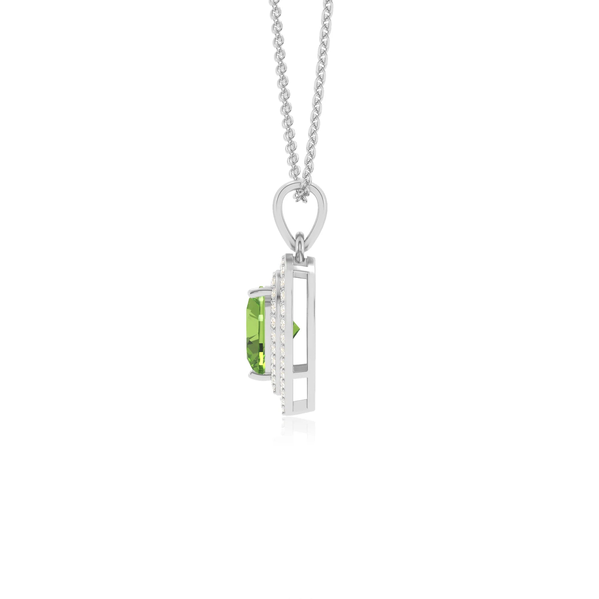 natural peridot heart halo necklaces in white gold 