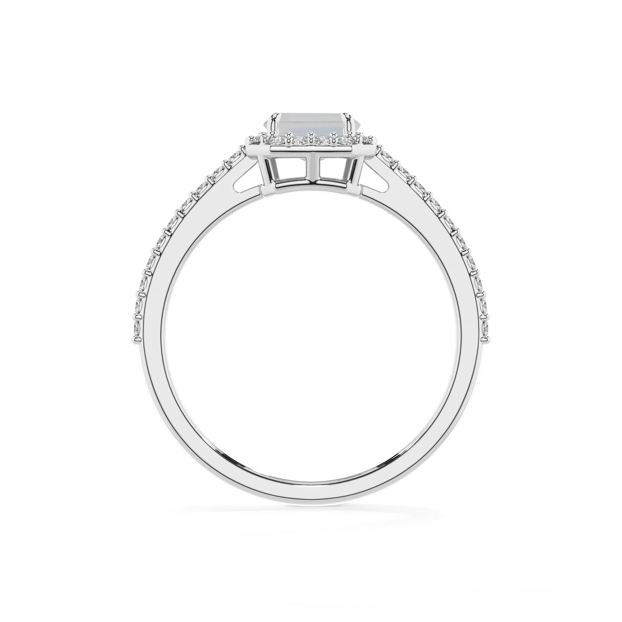 natural rainbow-moonstone emerald cut solitaire rings in platinum 