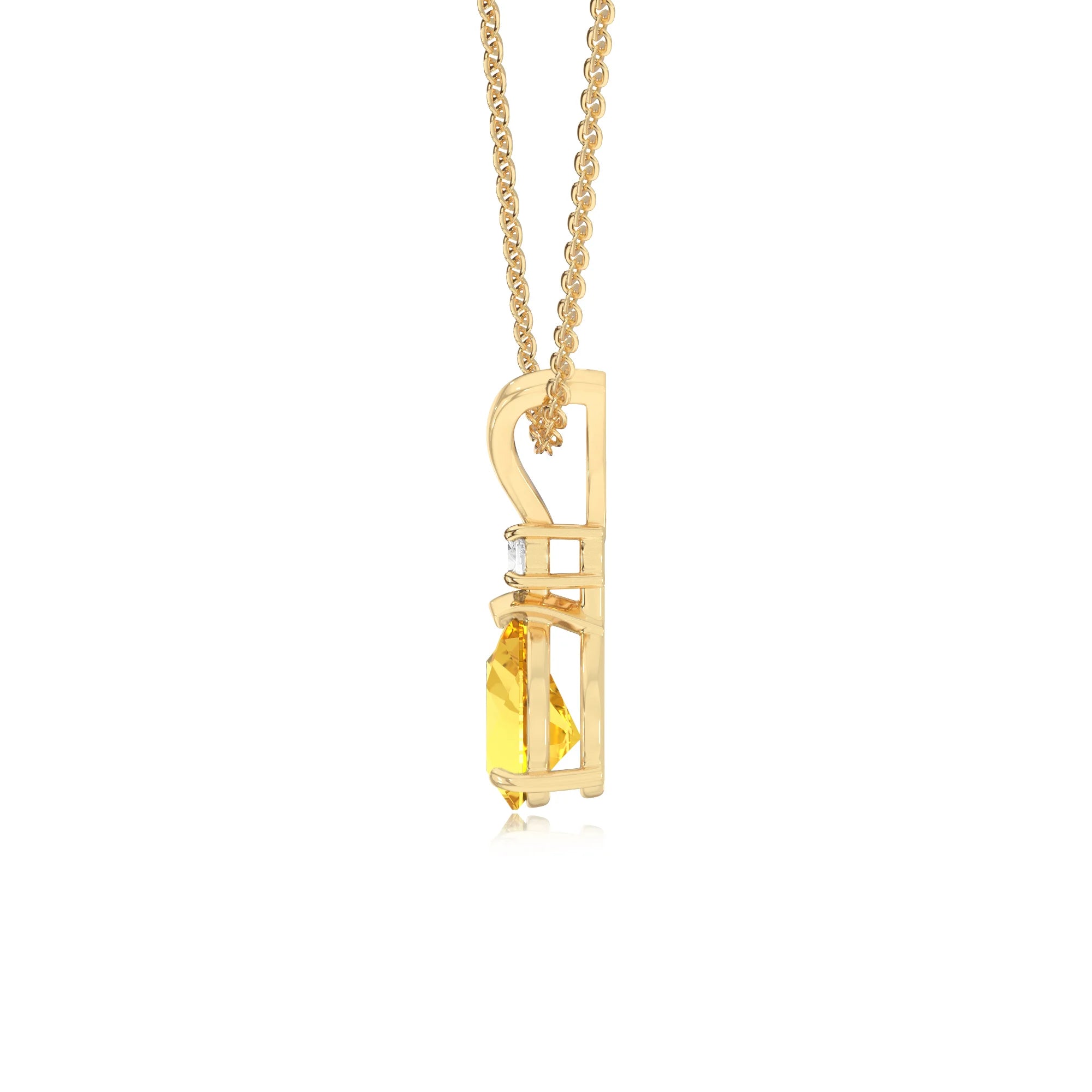 lab grown yellow-sapphire pear solitaire v-bale necklaces in yellow gold 