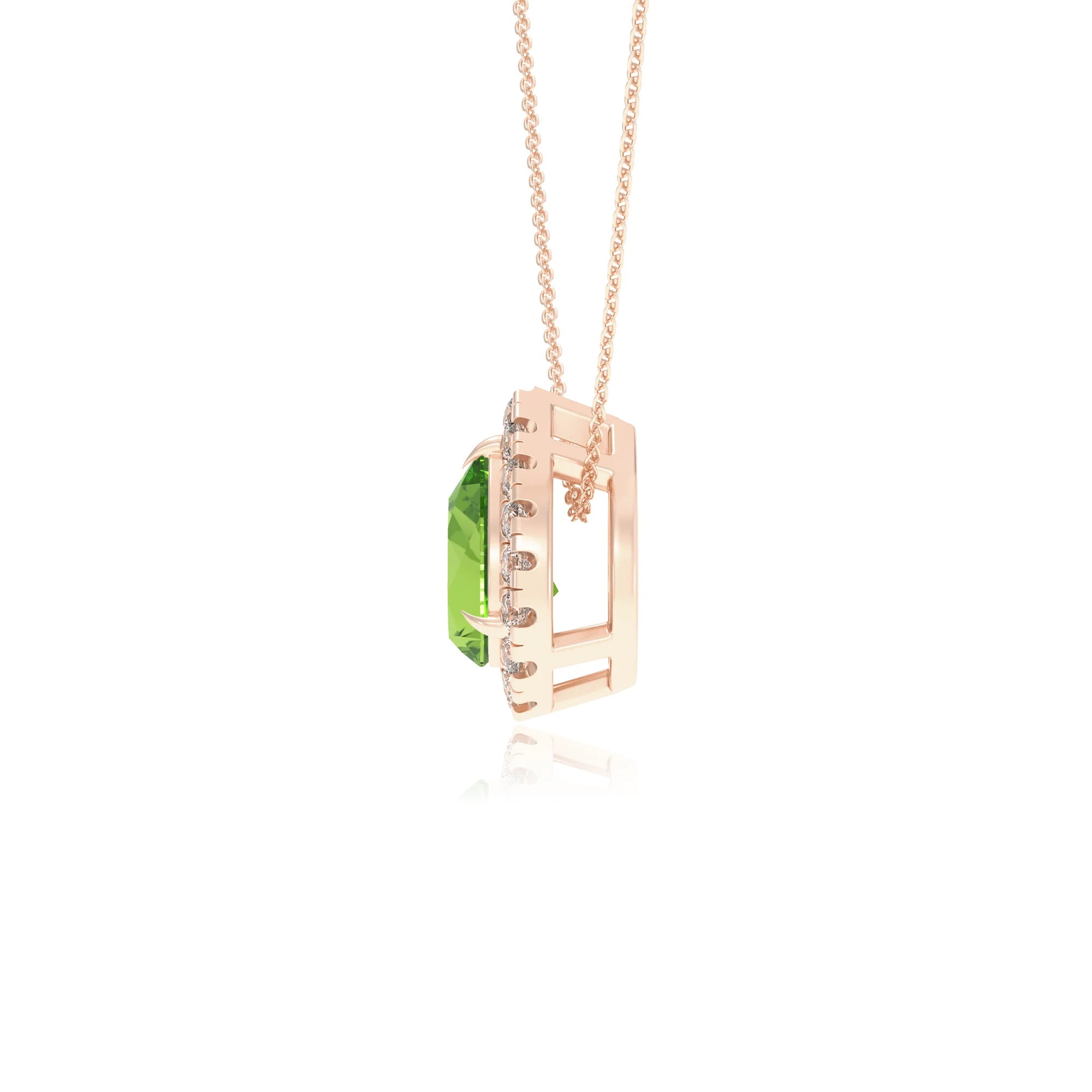 natural peridot pear solitaire necklaces in rose gold 