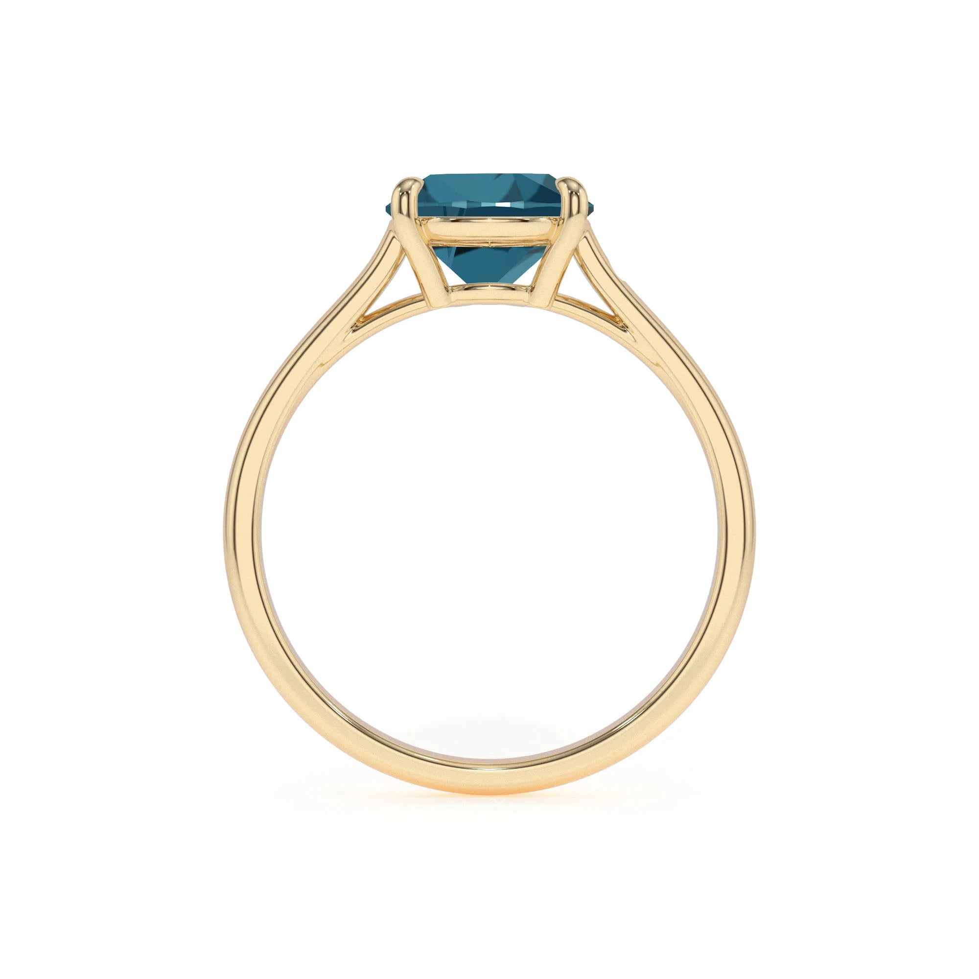 natural london-blue-topaz cushion solitaire rings in yellow gold 