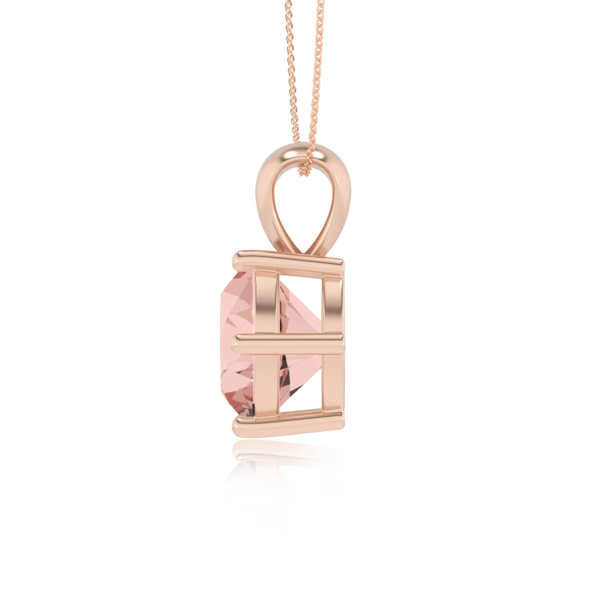 lab grown morganite round solitaire necklaces in rose gold 