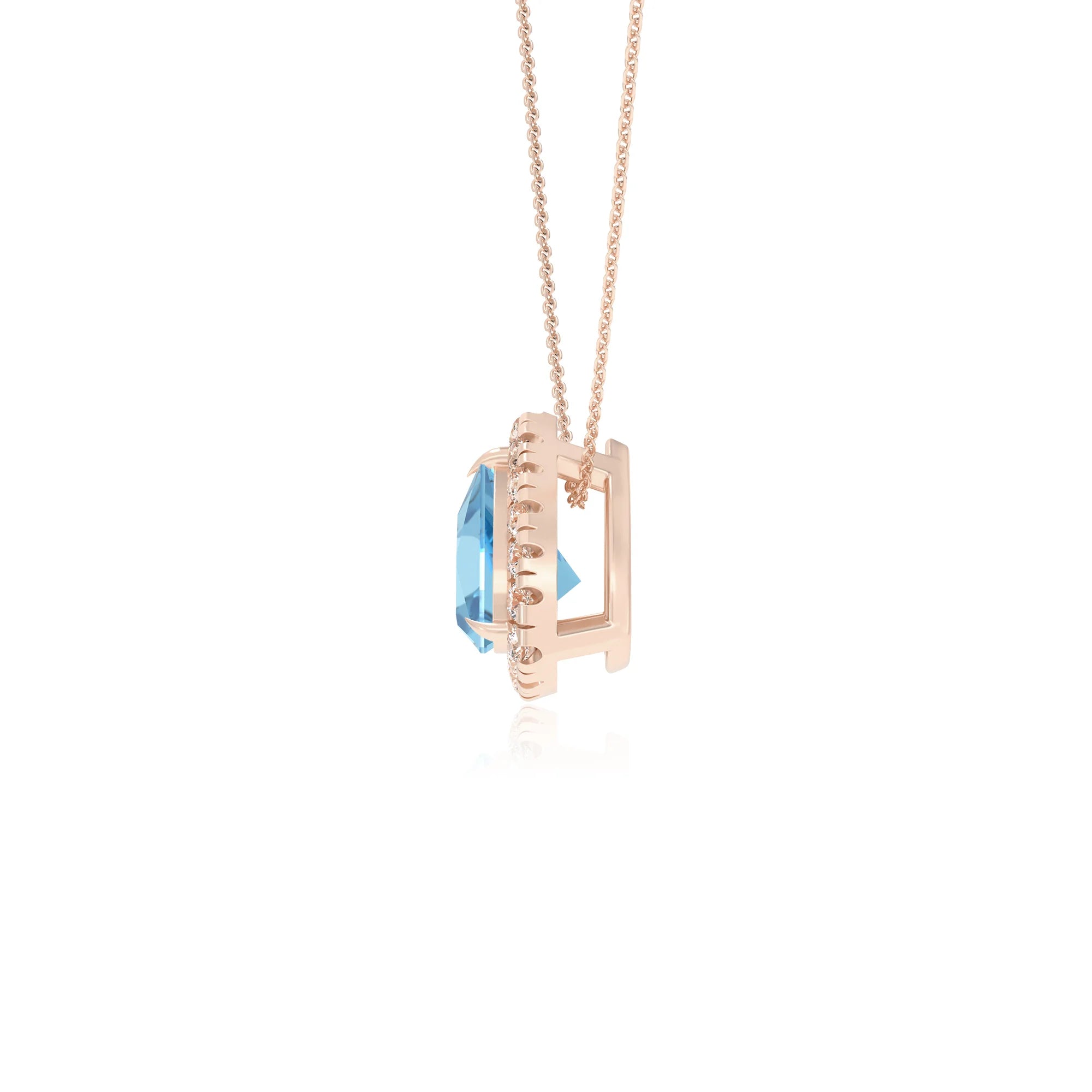natural swiss blue topaz trillion solitaire necklaces in rose gold 