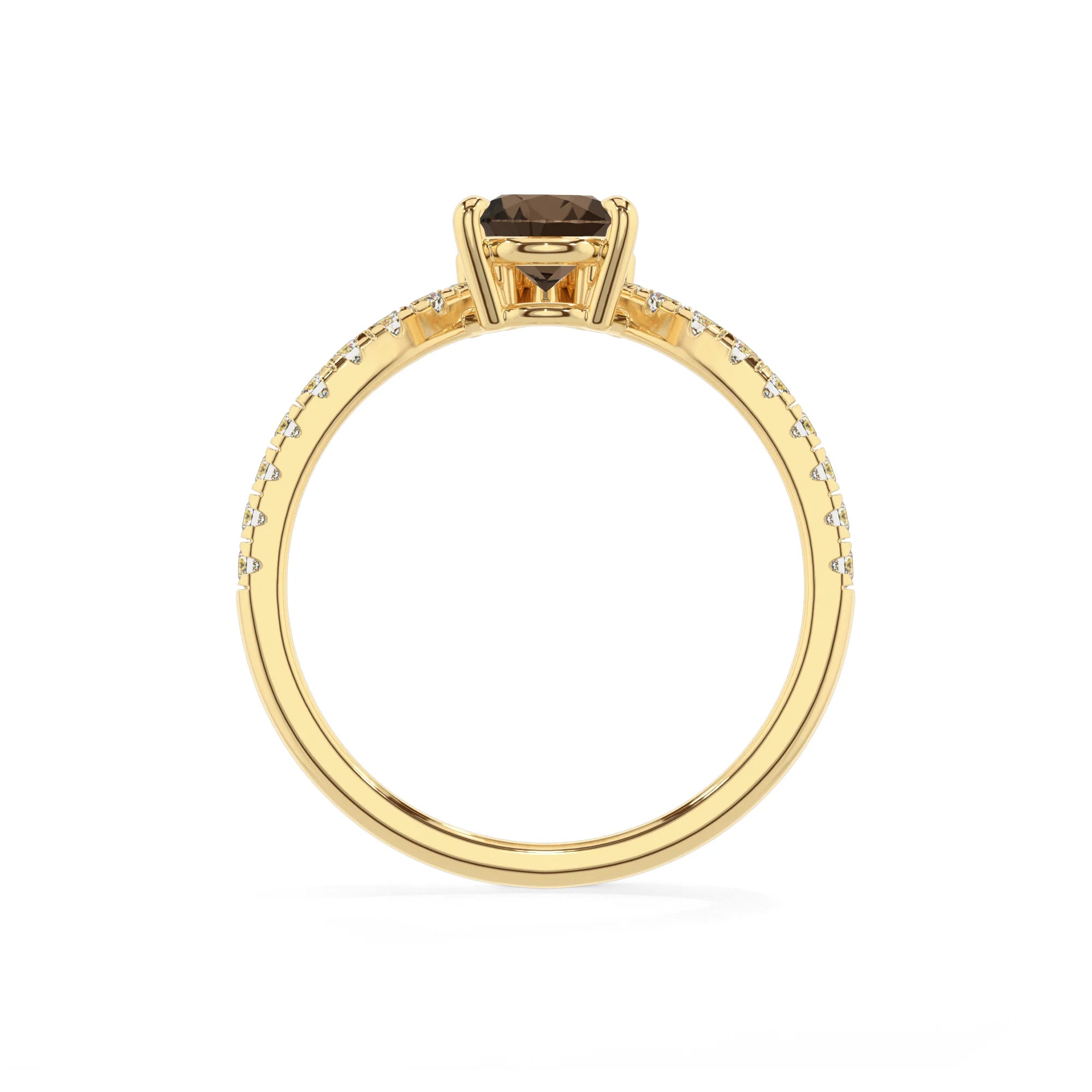 natural smoky-quartz pear solitaire rings in yellow gold 