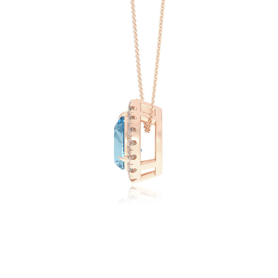 lab grown aquamarine pear solitaire necklaces in rose gold 