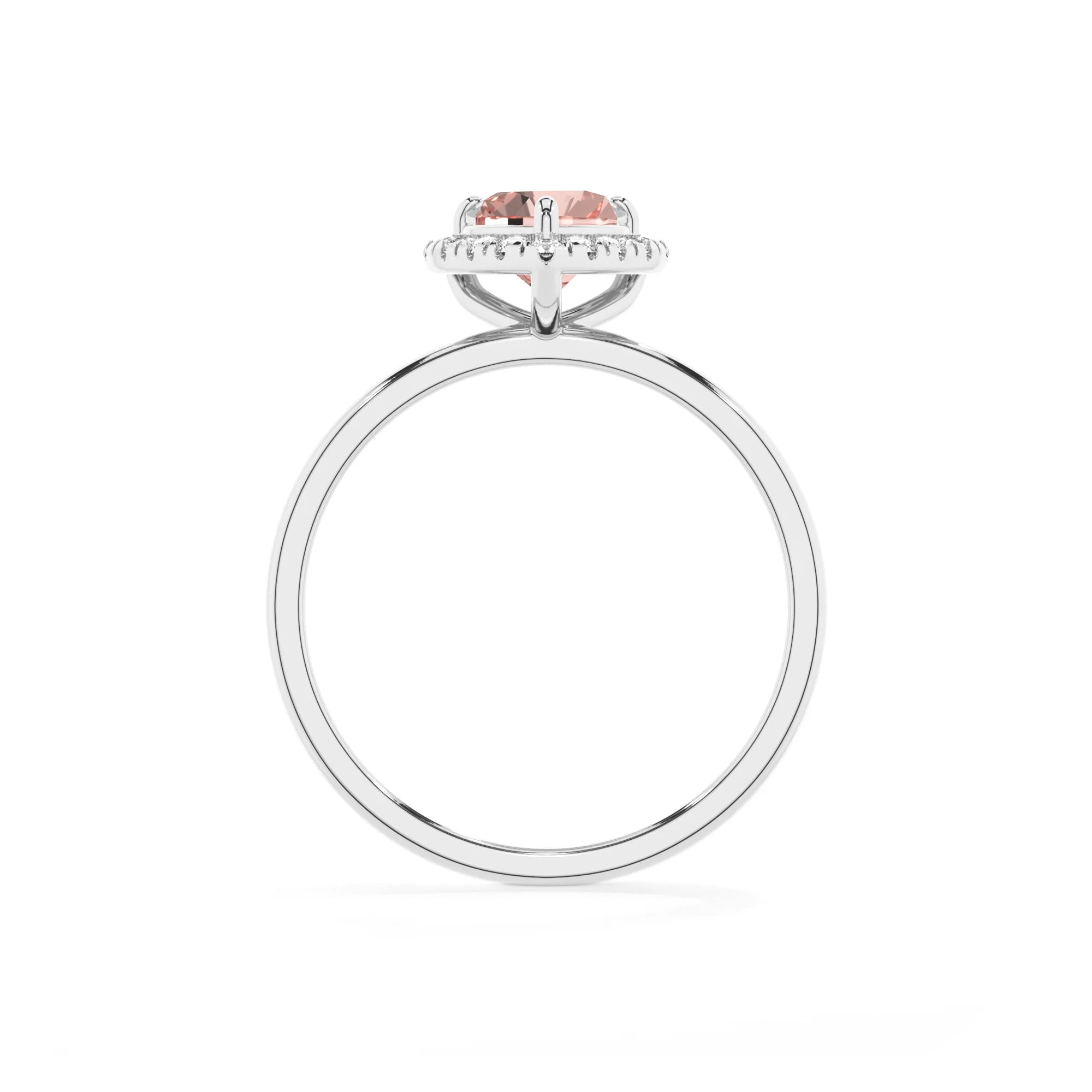 lab grown morganite heart solitaire rings in platinum 