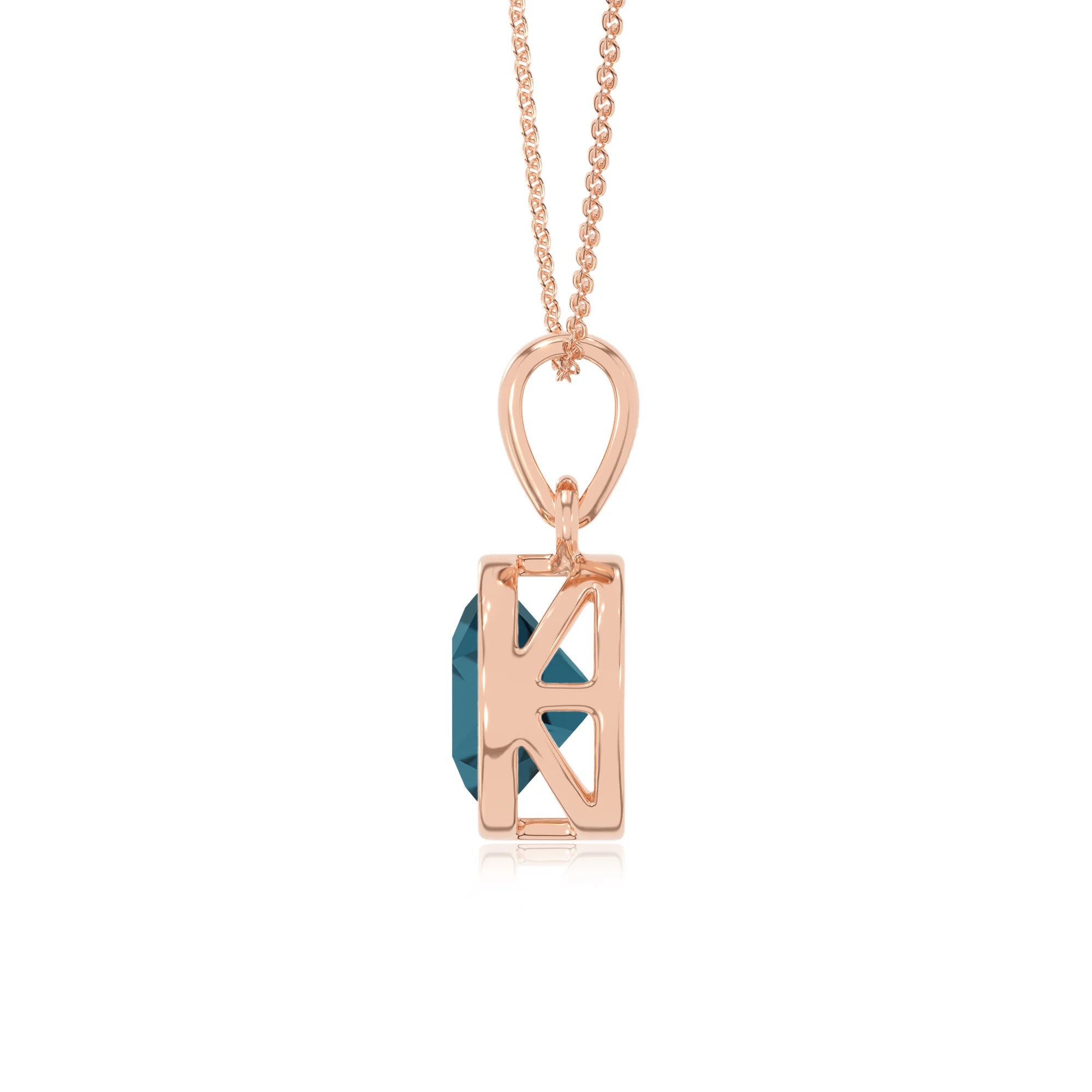 natural london-blue-topaz round solitaire necklaces in rose gold 