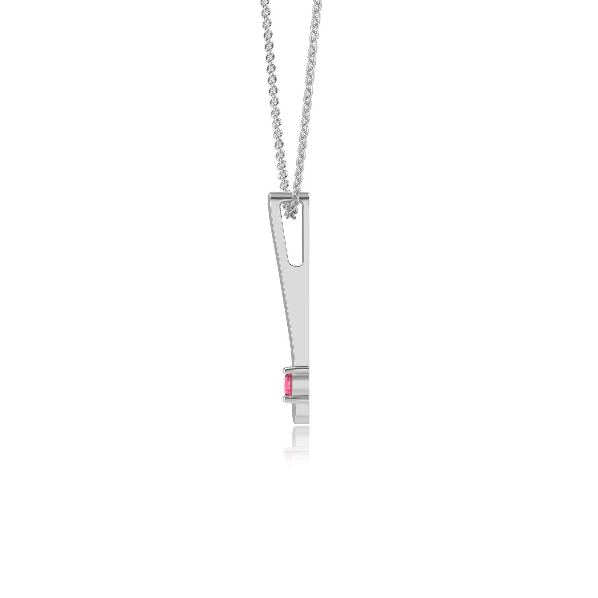 lab grown pink-tourmaline round bar necklaces in white gold 