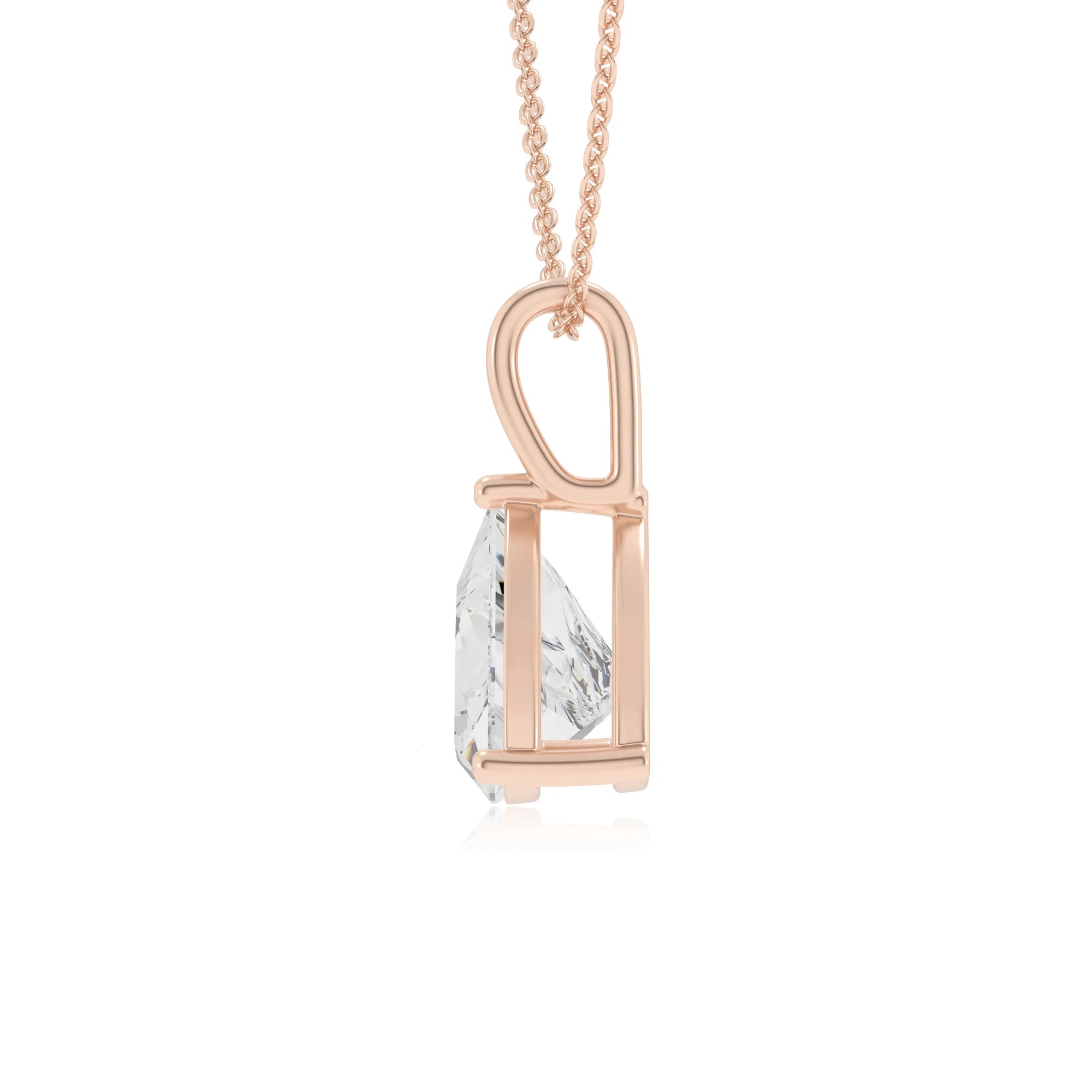 lab grown moissanite trillion solitaire necklaces in rose gold 