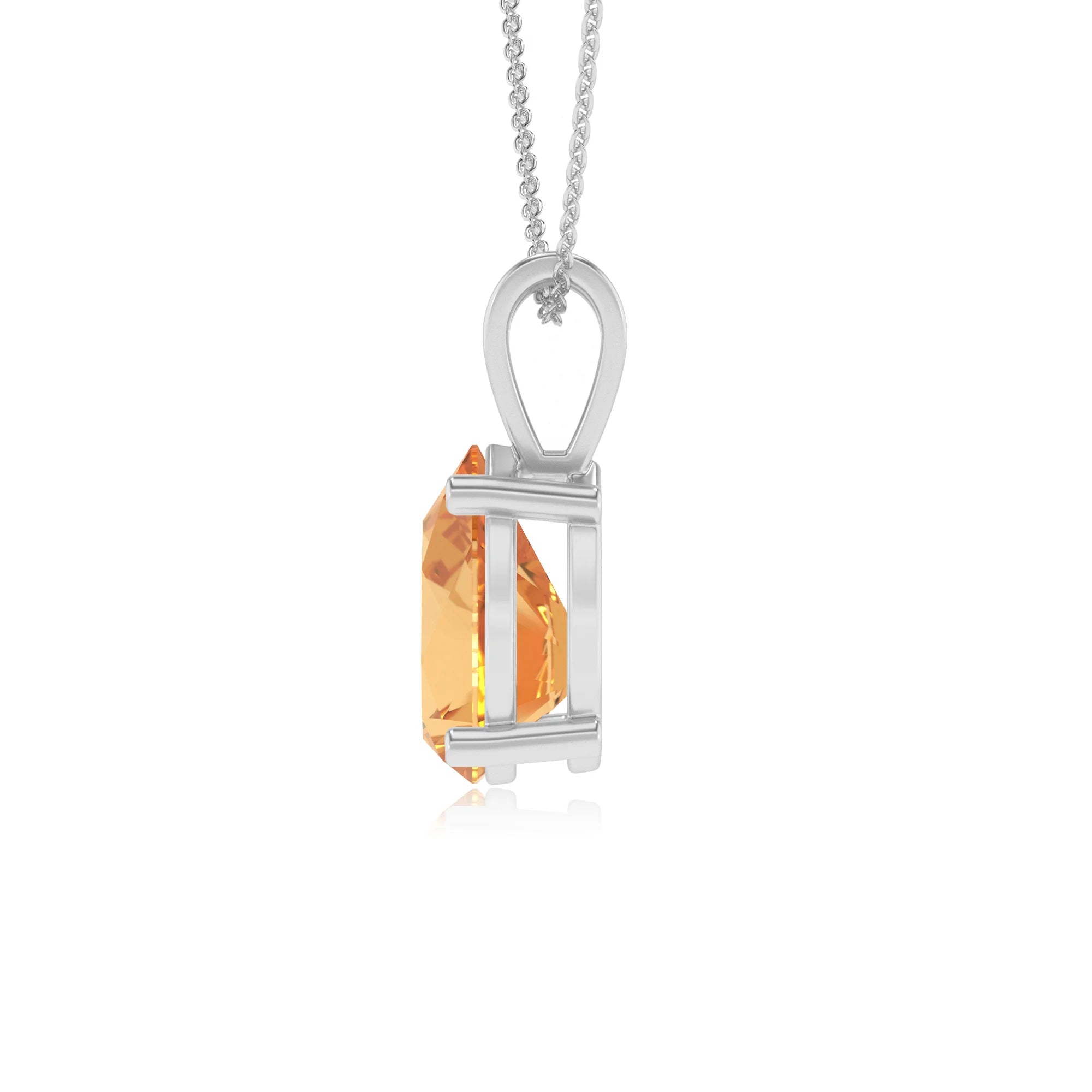 lab grown citrine pear solitaire v-bale necklaces in platinum 