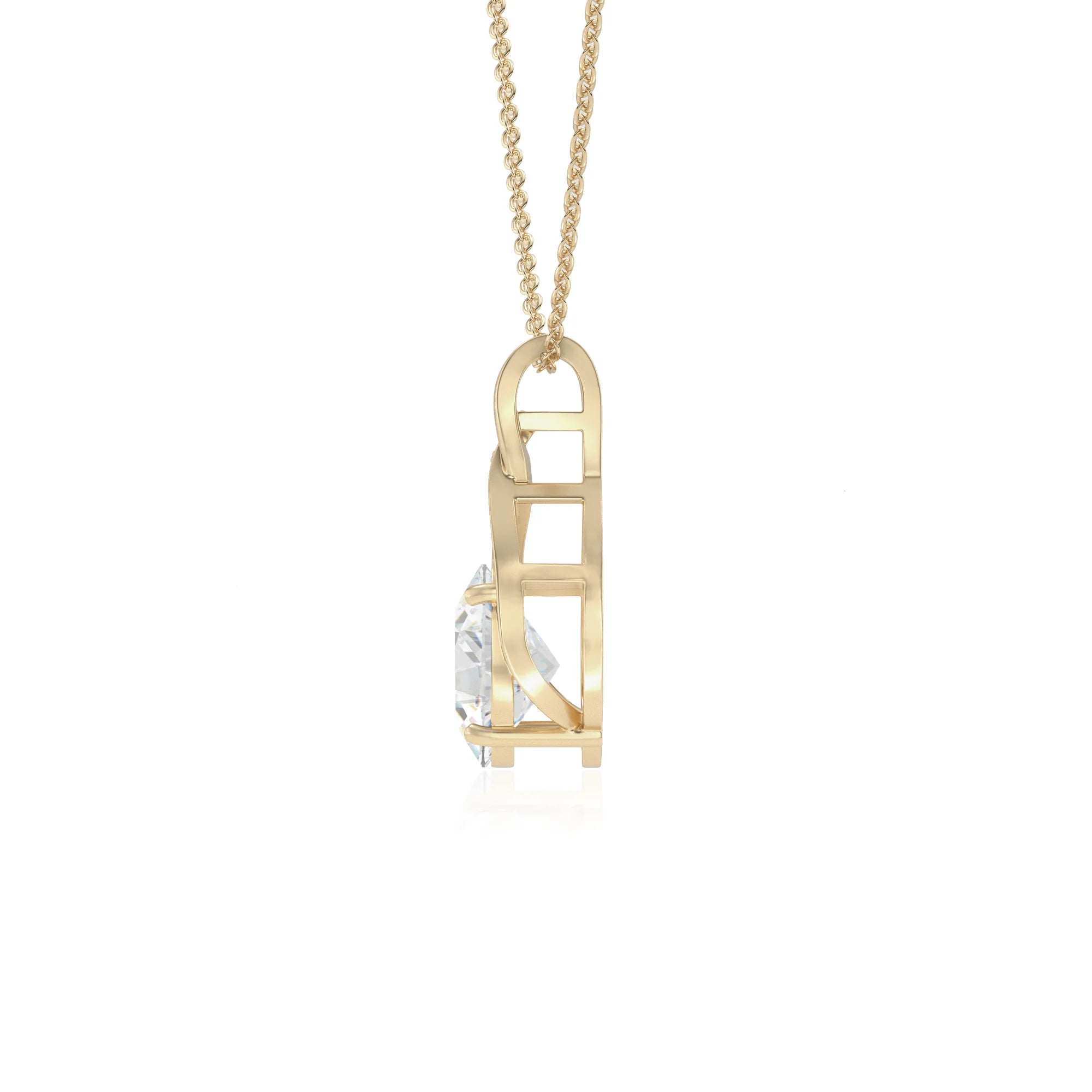 lab grown moissanite oval solitaire necklaces in yellow gold 