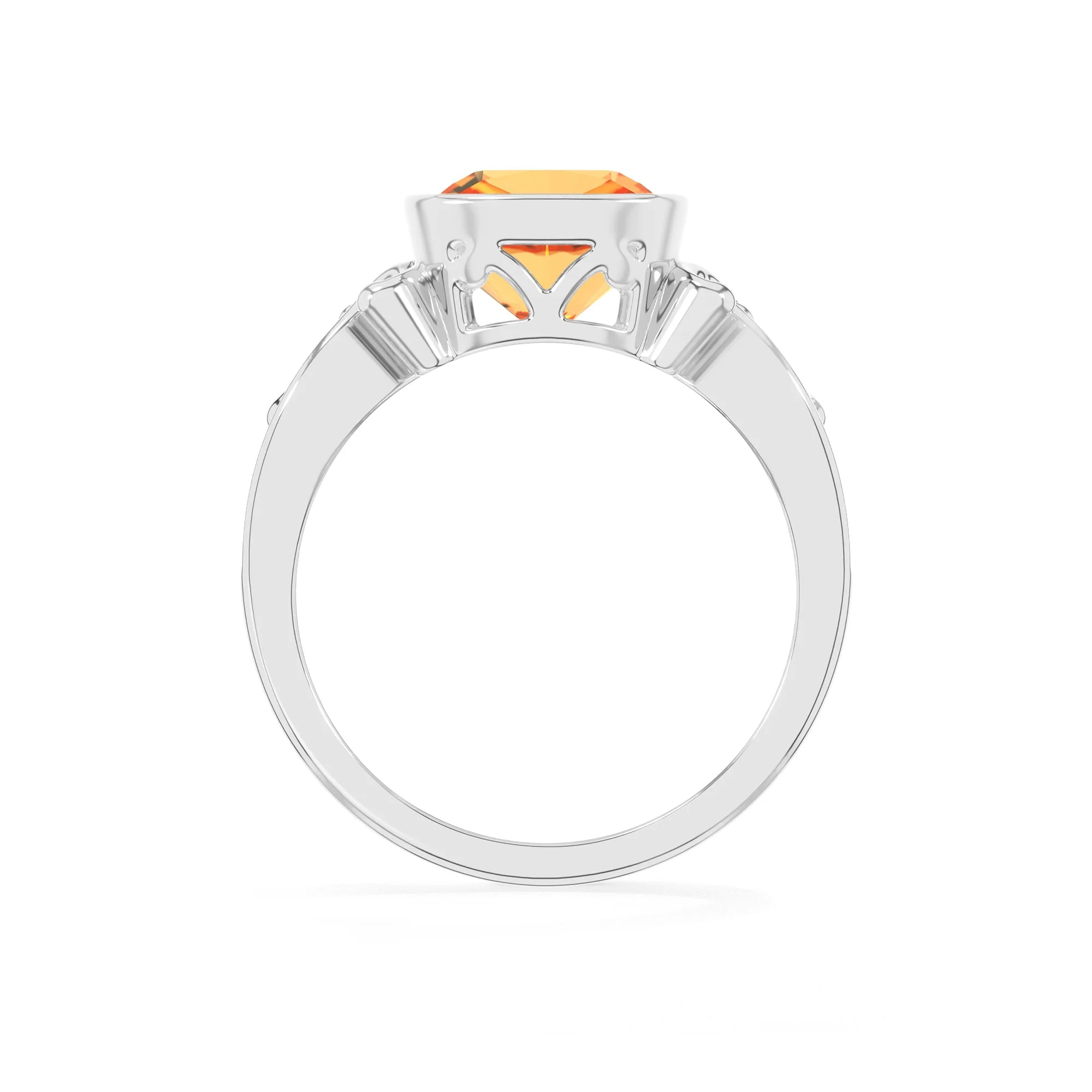 lab grown citrine cushion solitaire rings in platinum 