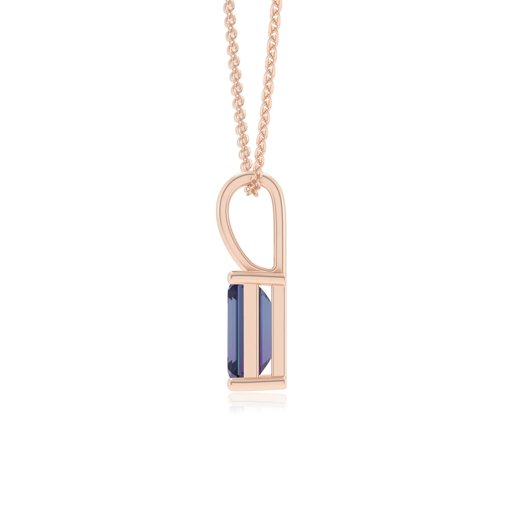 lab grown alexandrite emerald cut solitaire necklaces in rose gold 