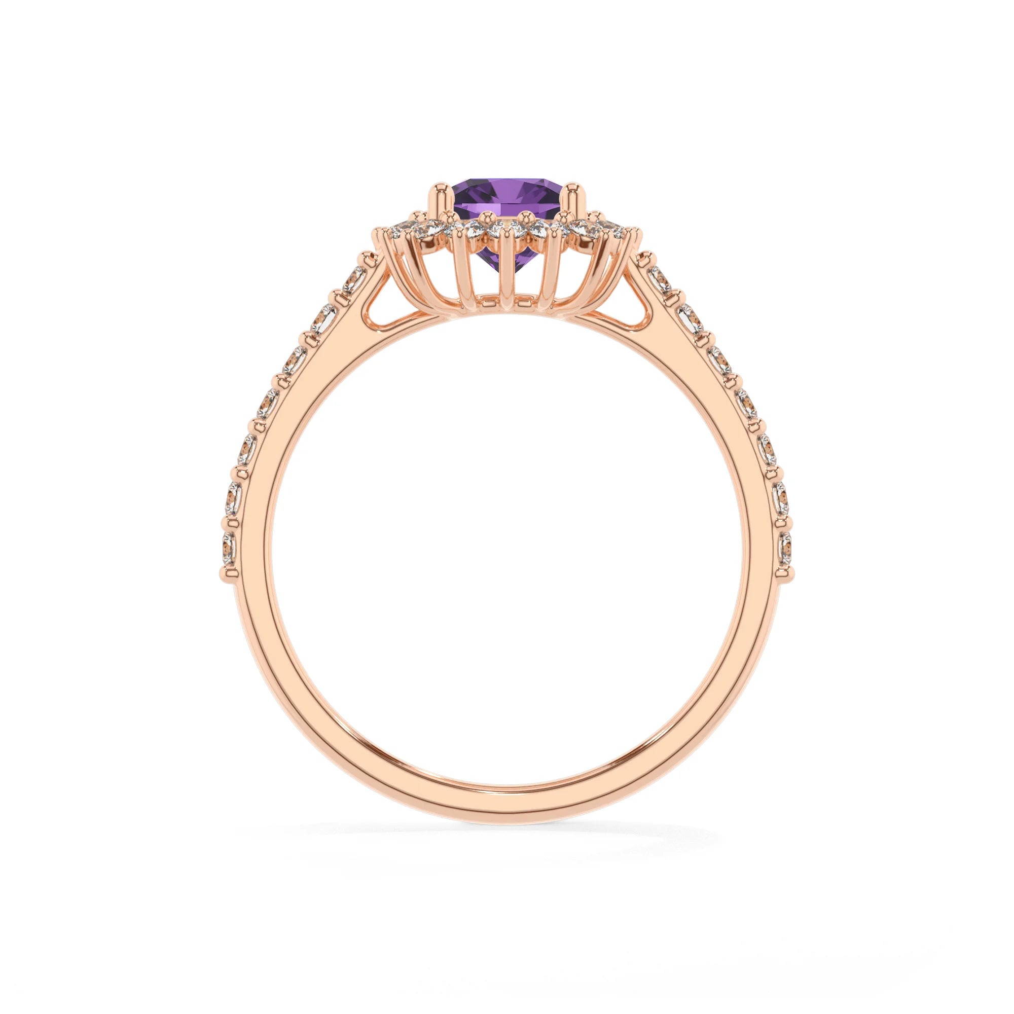 lab grown amethyst cushion solitaire rings in rose gold 