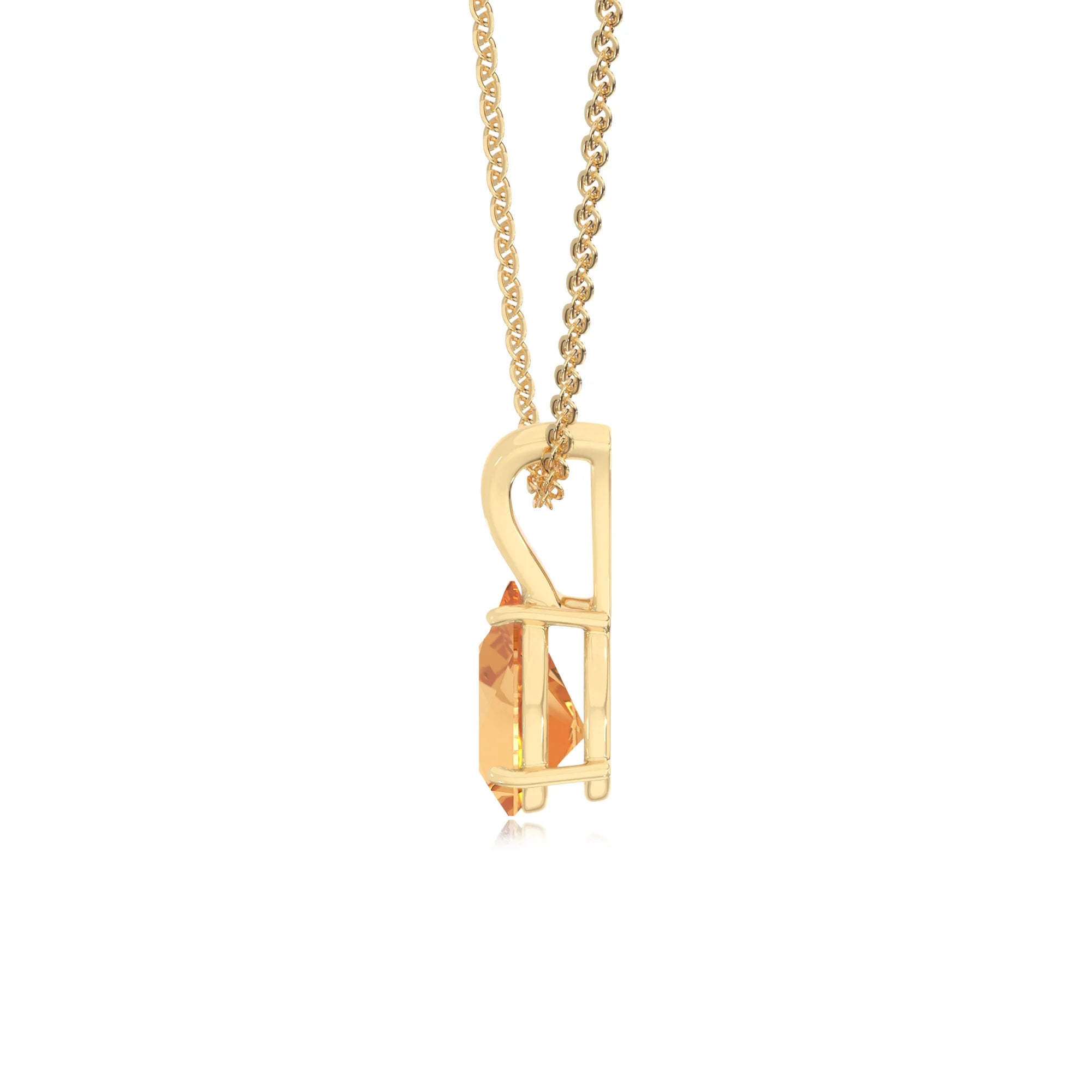lab grown citrine pear solitaire v-bale necklaces in yellow gold 