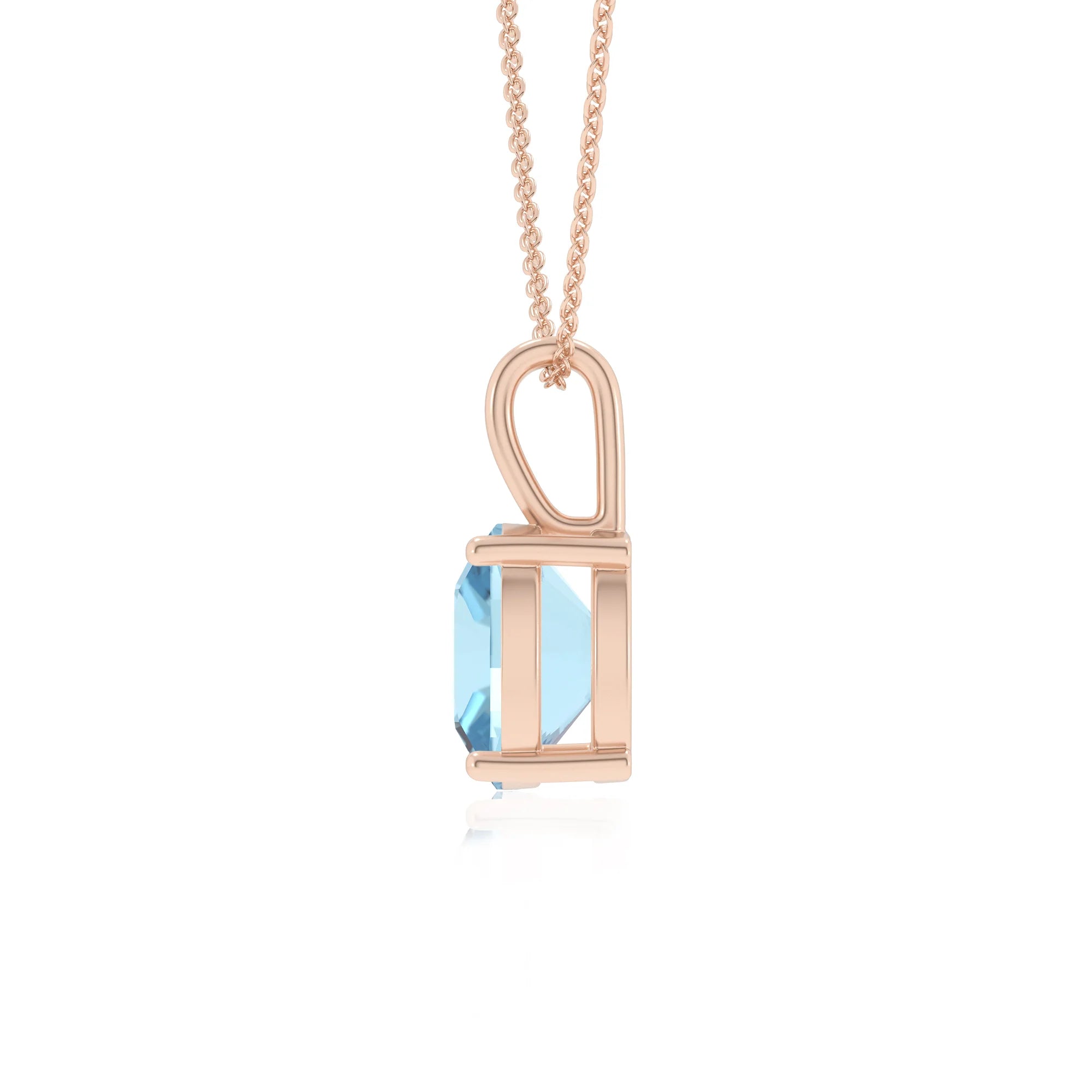 lab grown aquamarine cushion solitaire necklaces in rose gold 
